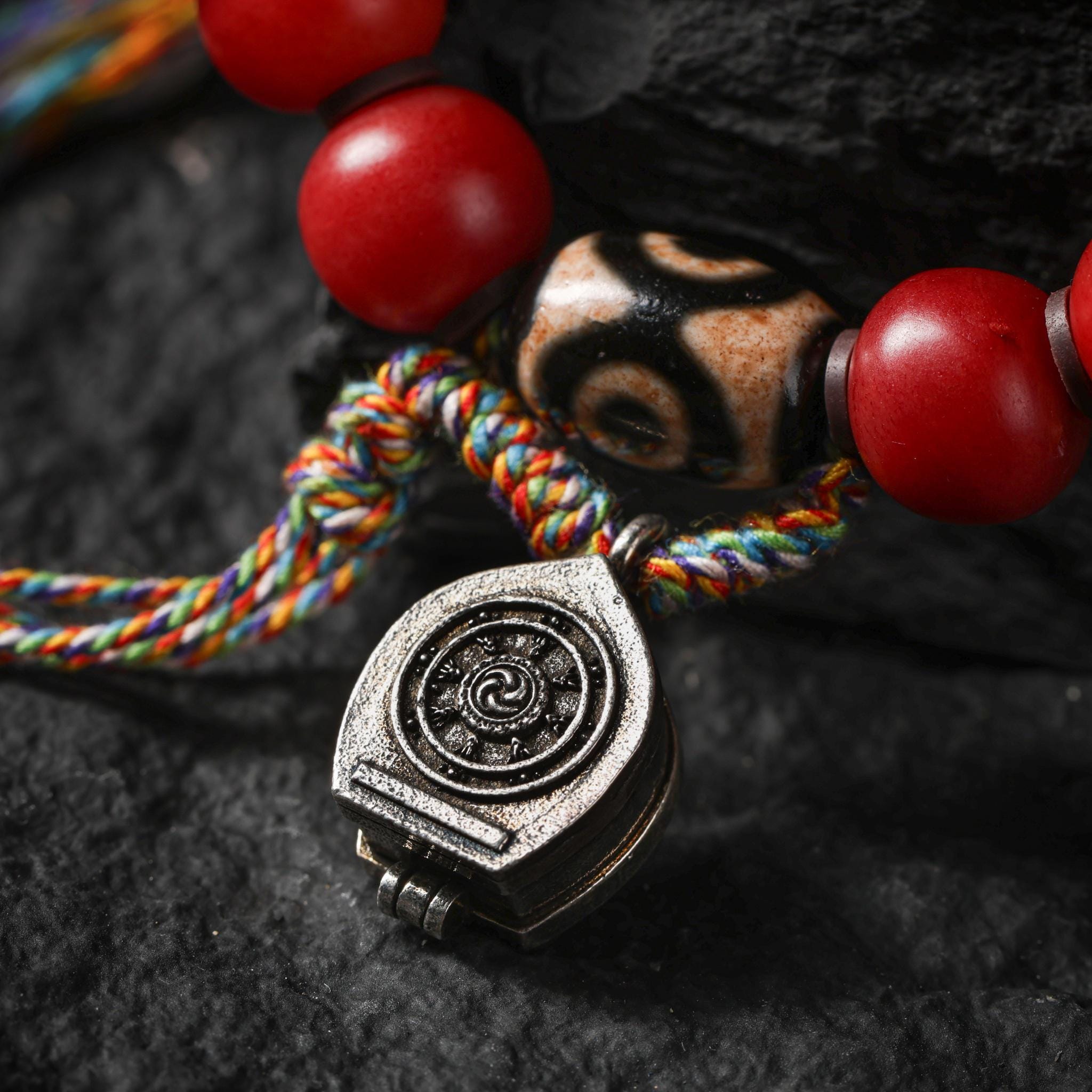 Camel Bone Bracelet with Gankyil and Eight Auspicious Symbols