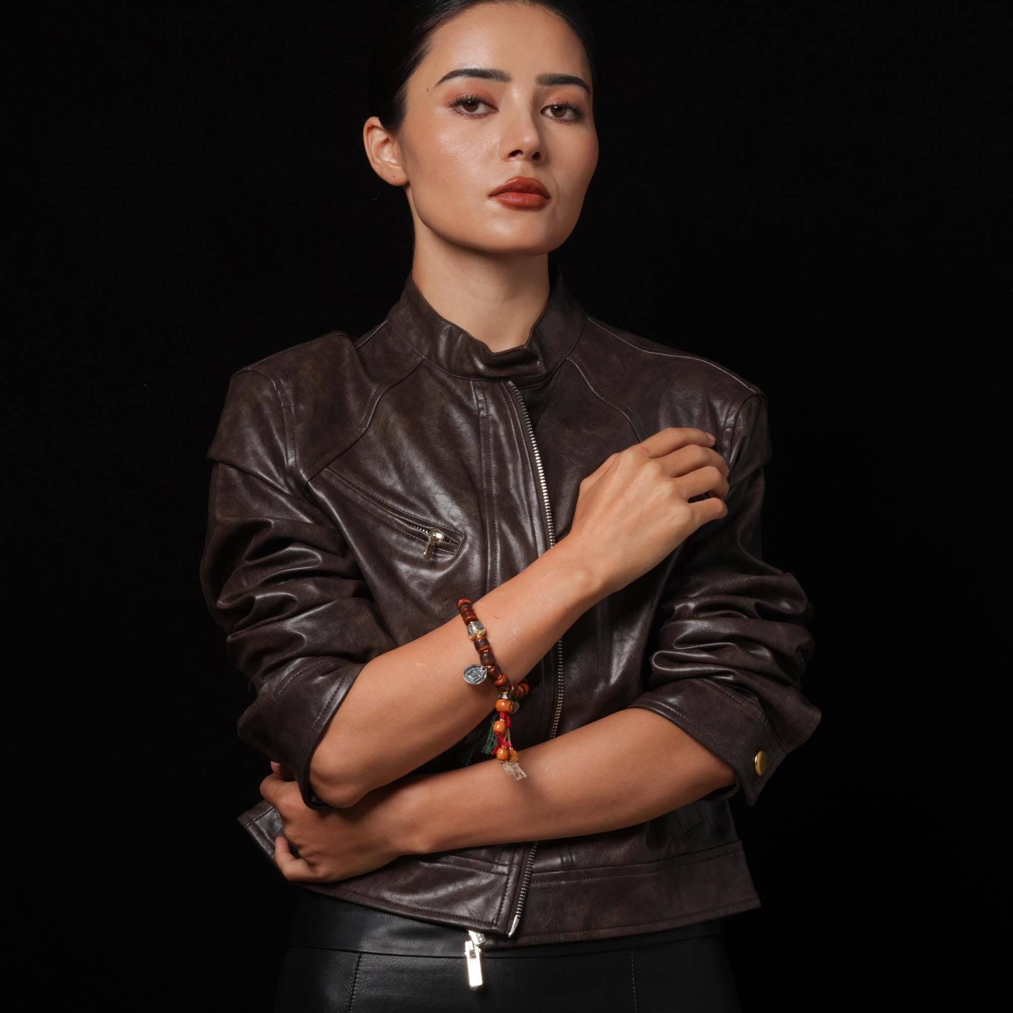 Red Yak Bone Bracelet with Skull & Dzi Beads