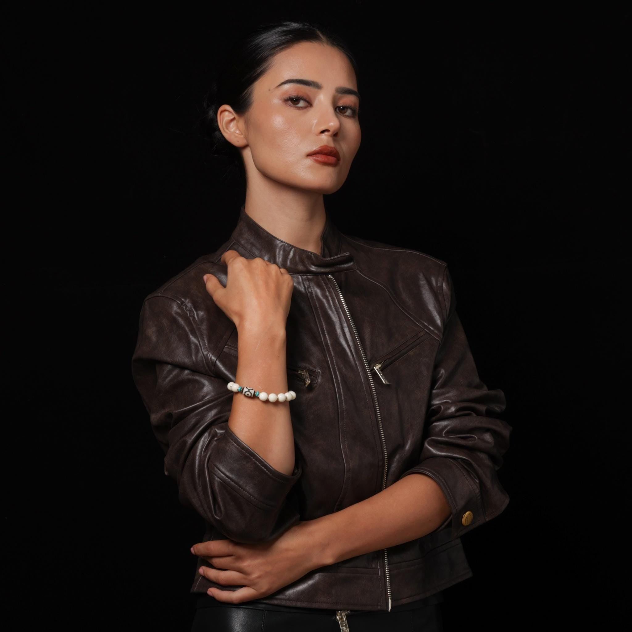 Yak Bone Bracelet with Dzi Beads