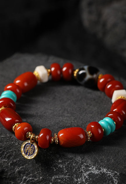 Multi-Gemstone Yak Bone Charm Bracelet