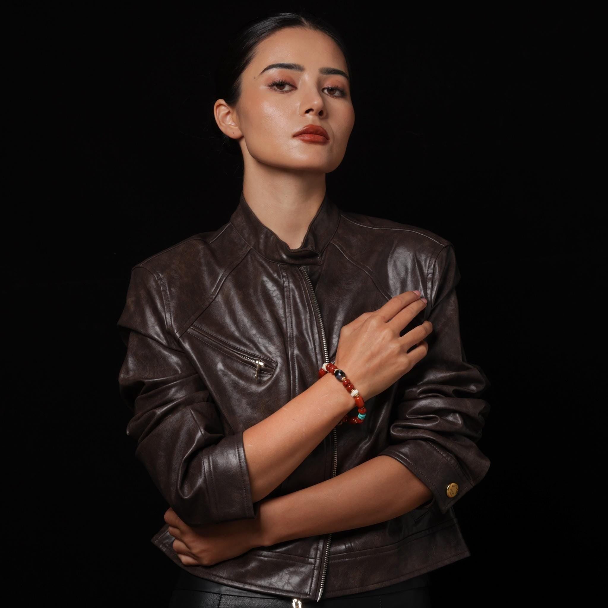 Multi-Gemstone Yak Bone Charm Bracelet