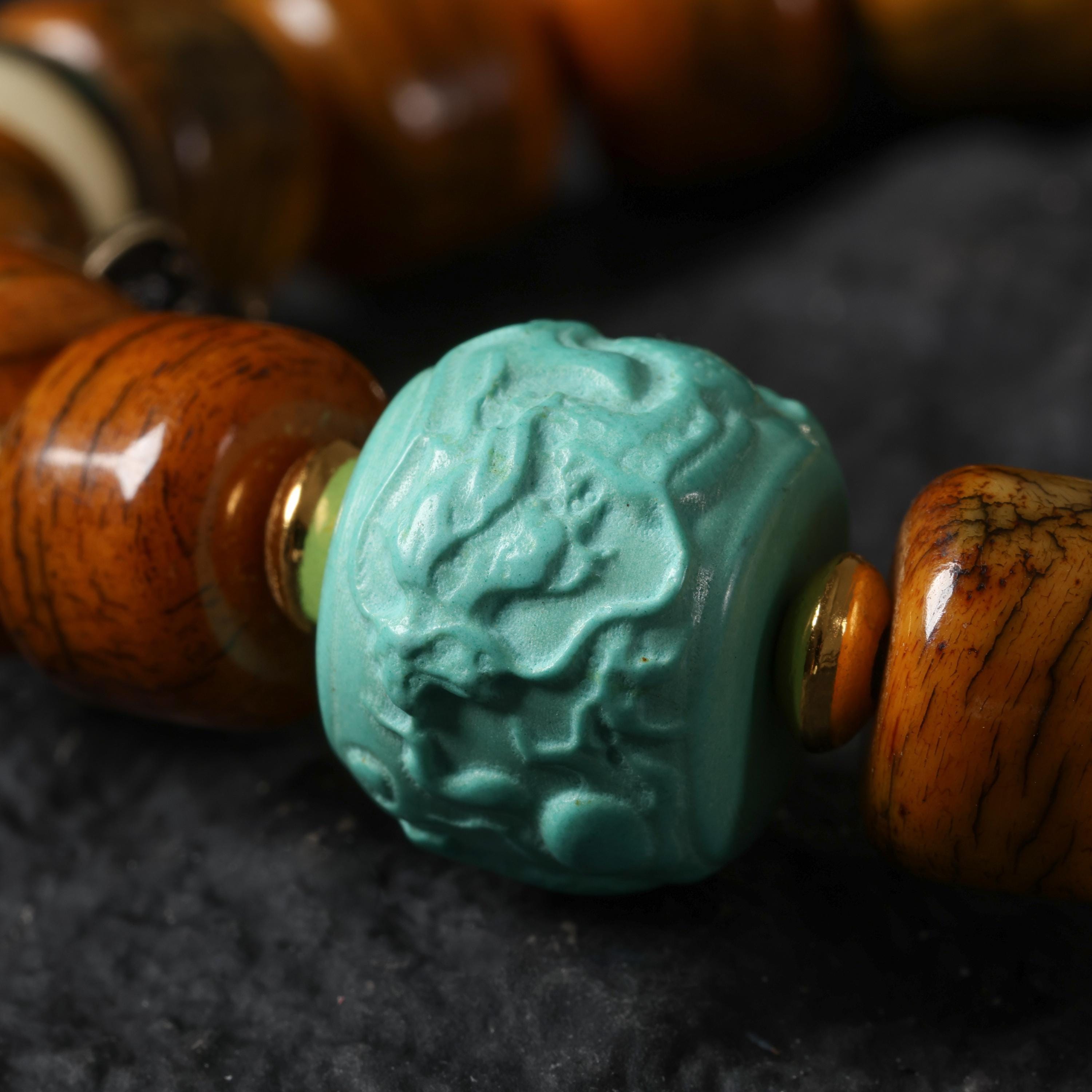 Brown Yak Bone Bracelet with Turquoise & Vajra Bead
