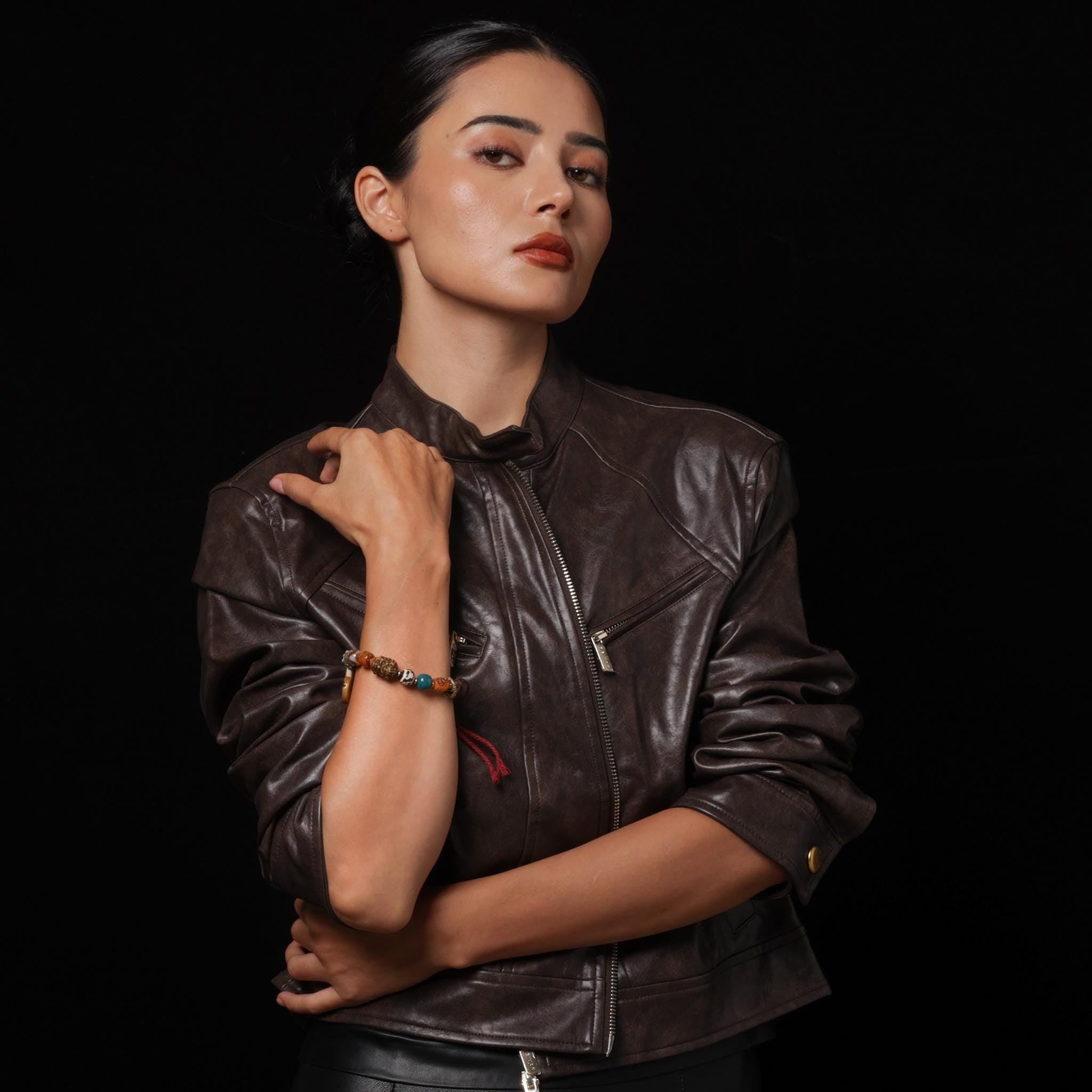 Tibetan Amulet Bracelet Yak Bone, Turquoise, Agate & Dzi