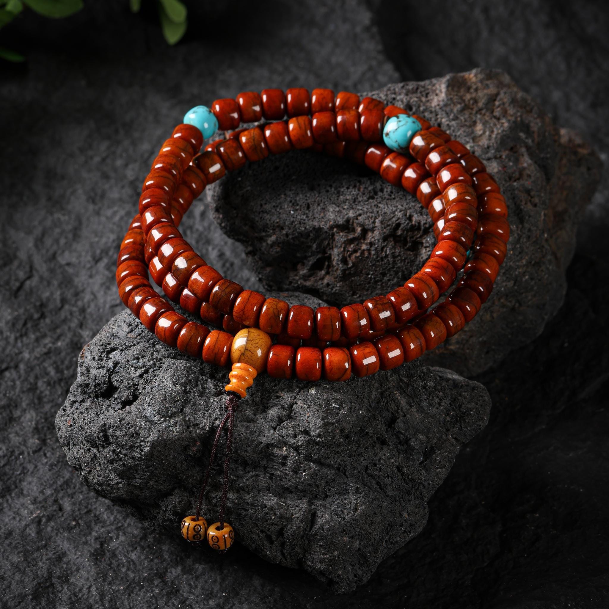 Yak Bone 108 Mala Beads with Turquoise