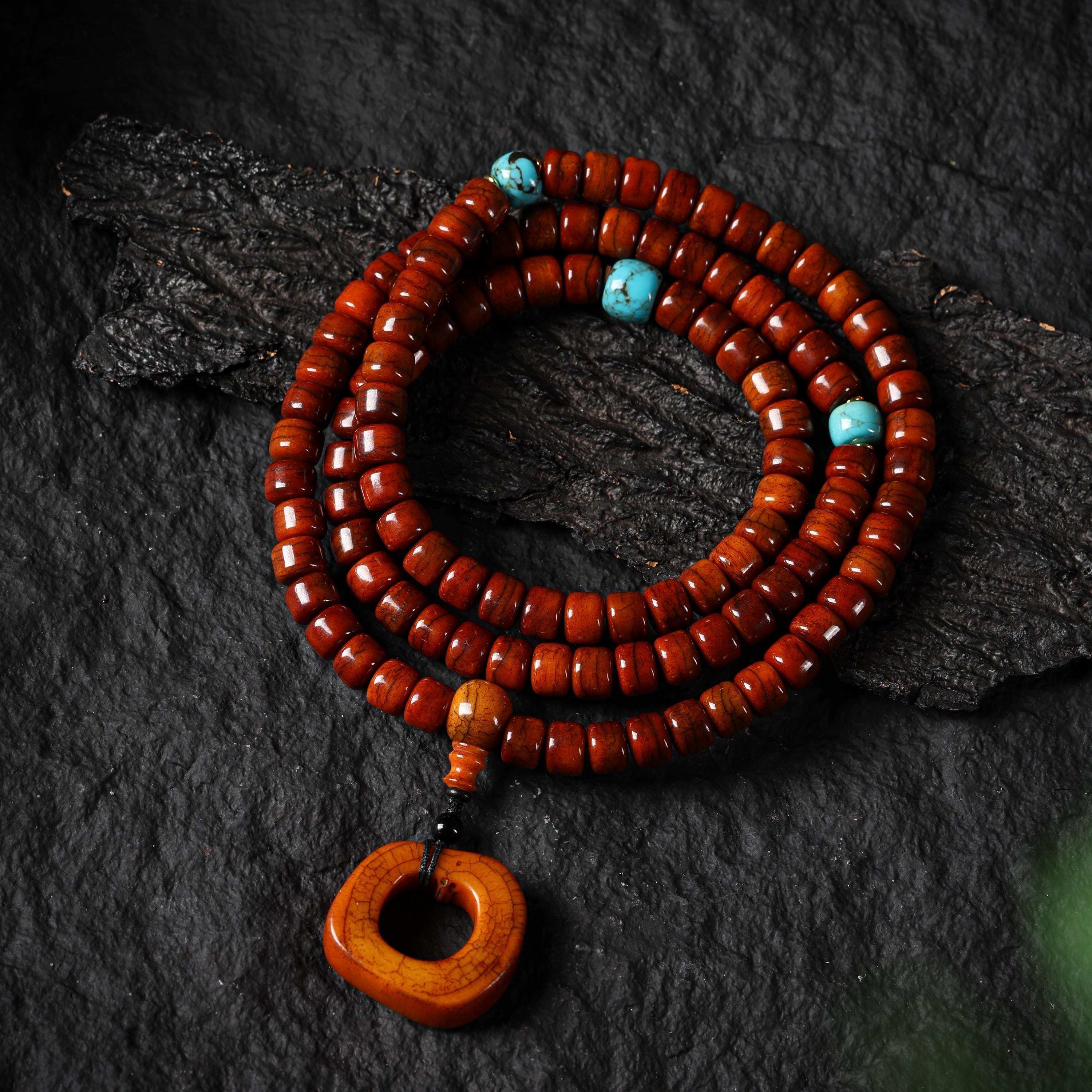 Yak Bone 108 Mala Beads with Turquoise