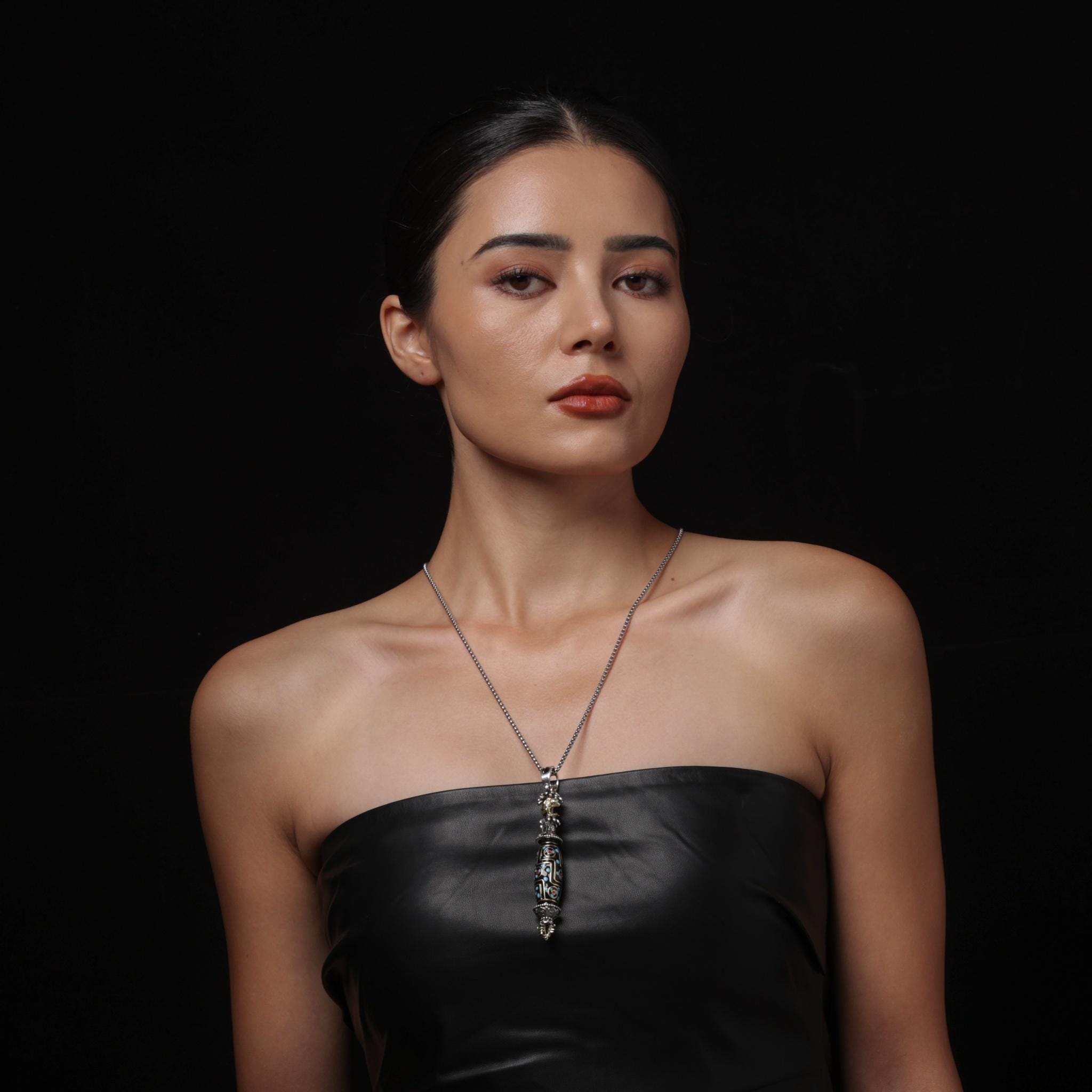 Vajra Rotating Dzi Pendant with Turquoise Accents