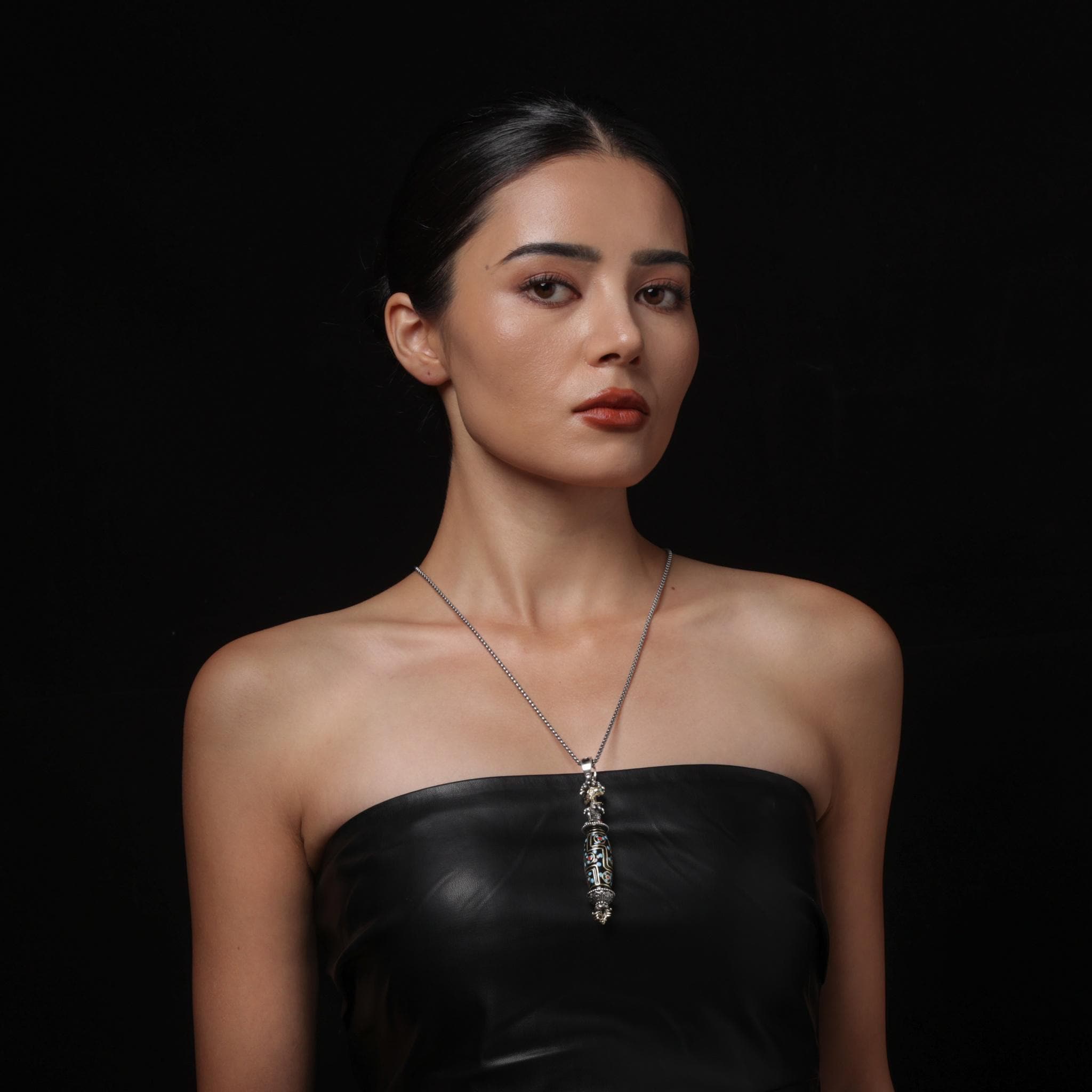 Vajra Rotating Dzi Pendant with Turquoise Accents