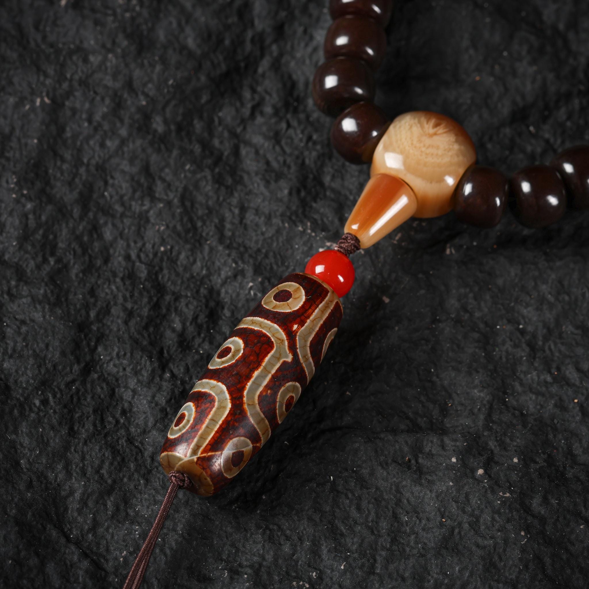 Dzi Beads Black Bodhi 108 Mala Necklace