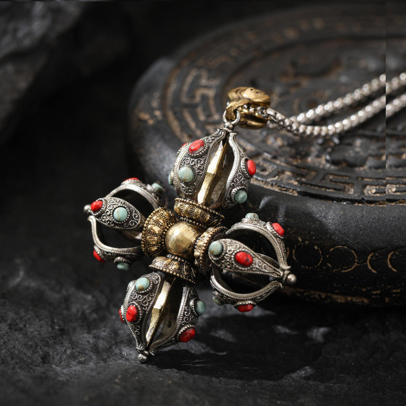 Crossed Vajra Pendant Necklace