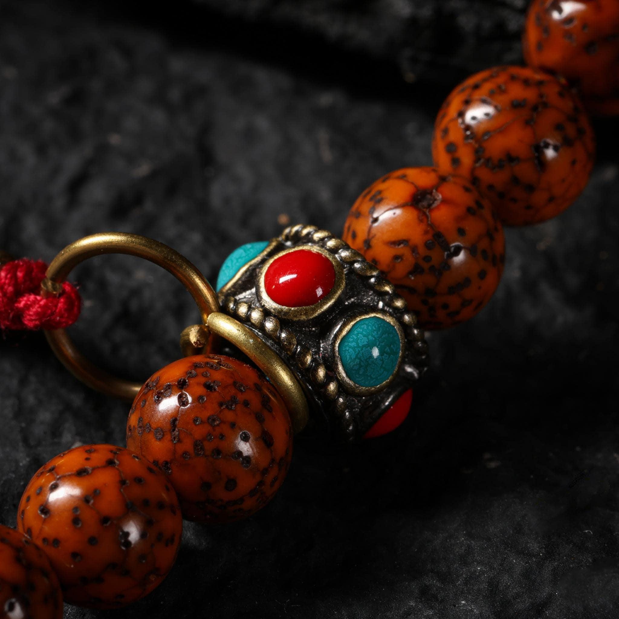 Bodhi Beads Necklace – Vintage Tibetan Mala with Gau Amulet