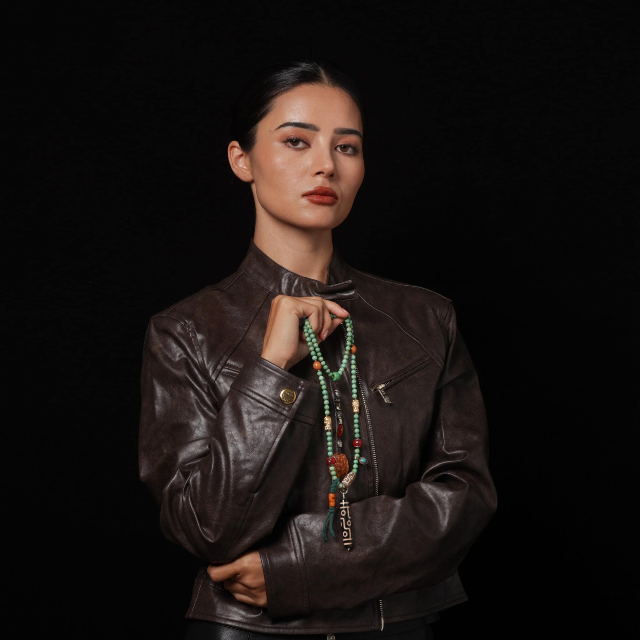 Turquoise Nine-Eyed Dzi Necklace Tibetan Totem Amulet