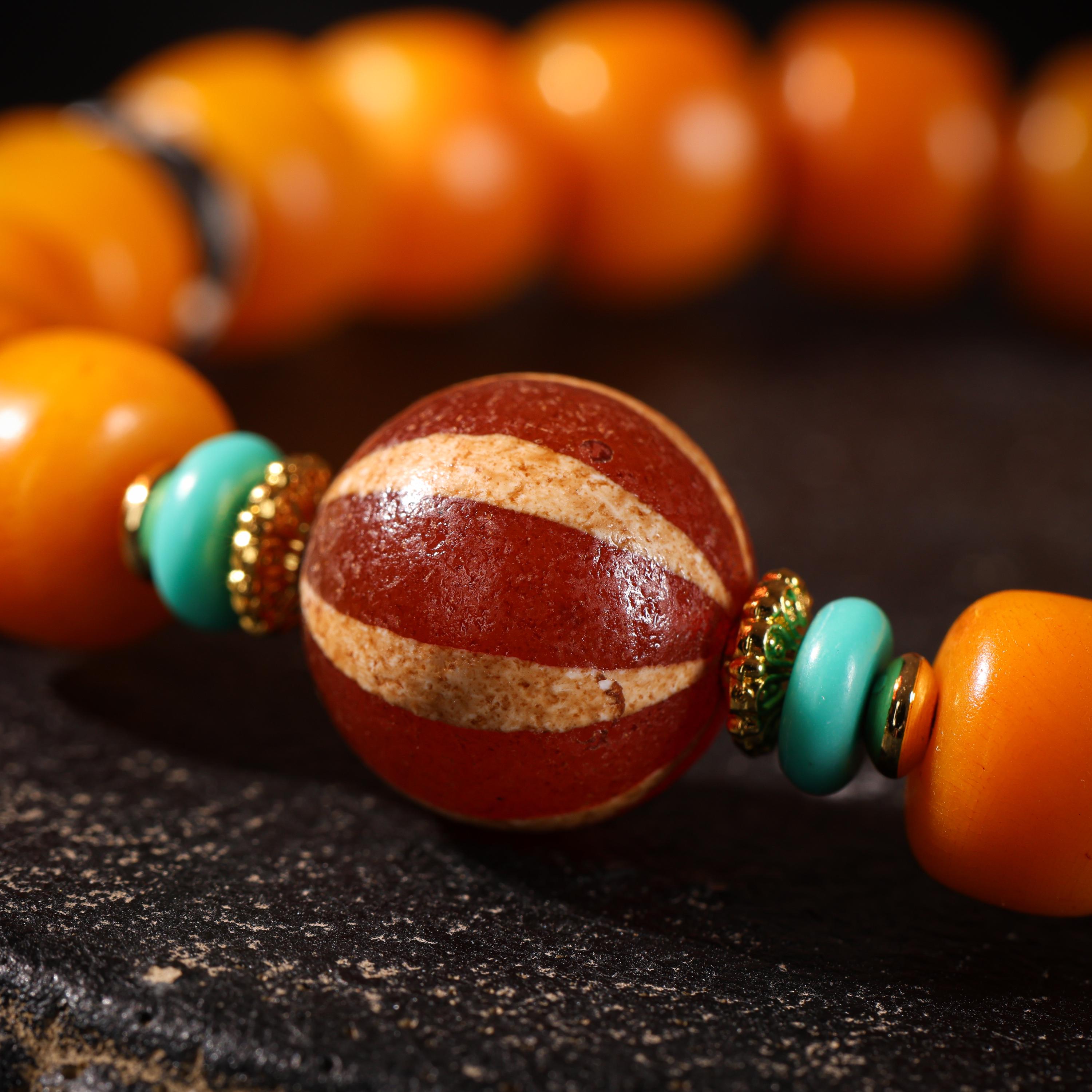 AURA DEER Tibetan Sacred Yak Bone Bracelet Dzi & Zaki