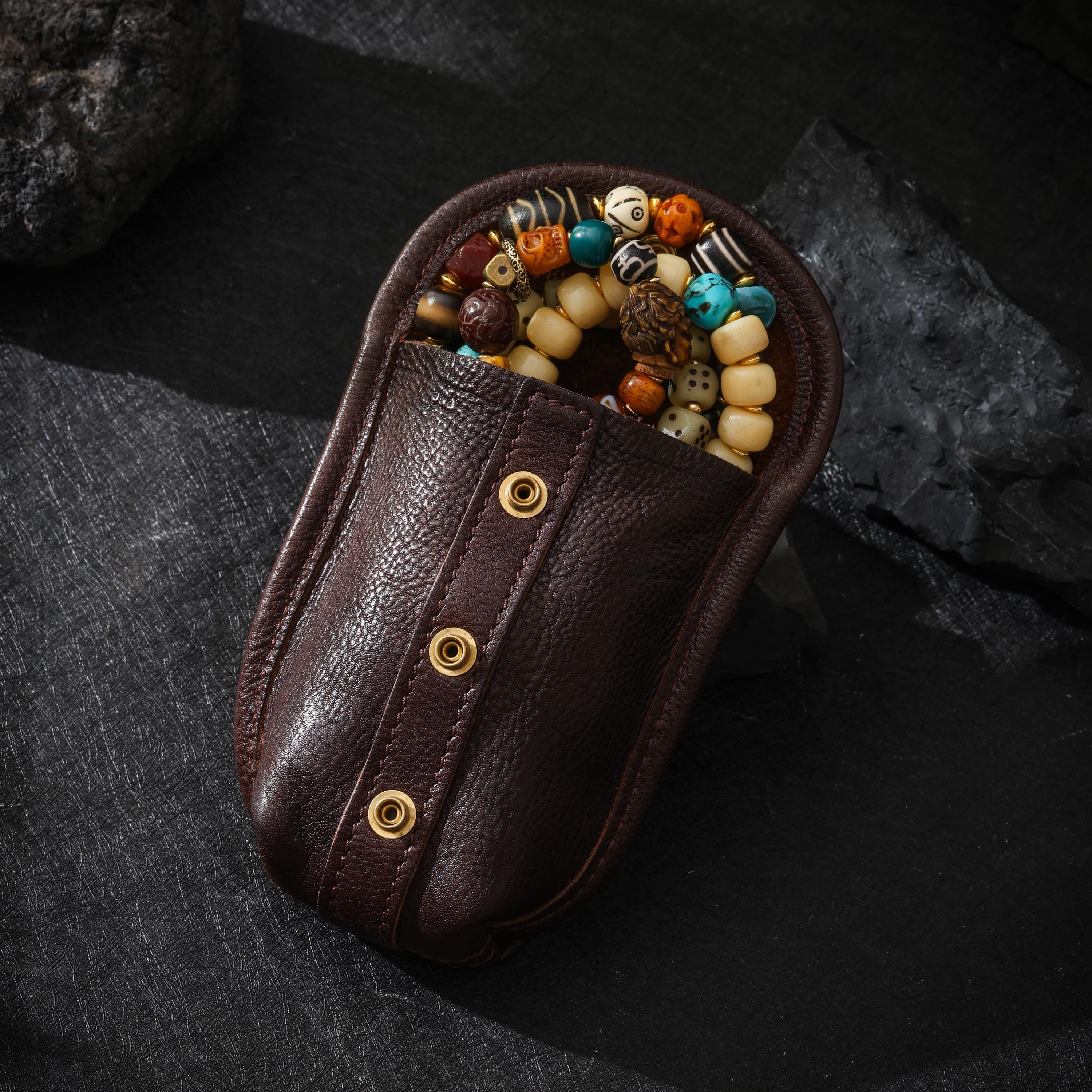 AURA DEER Jewelry Leather Pouch | Full-Grain Cowhide | Small Carry Pouch | Belt or Bag Accessory