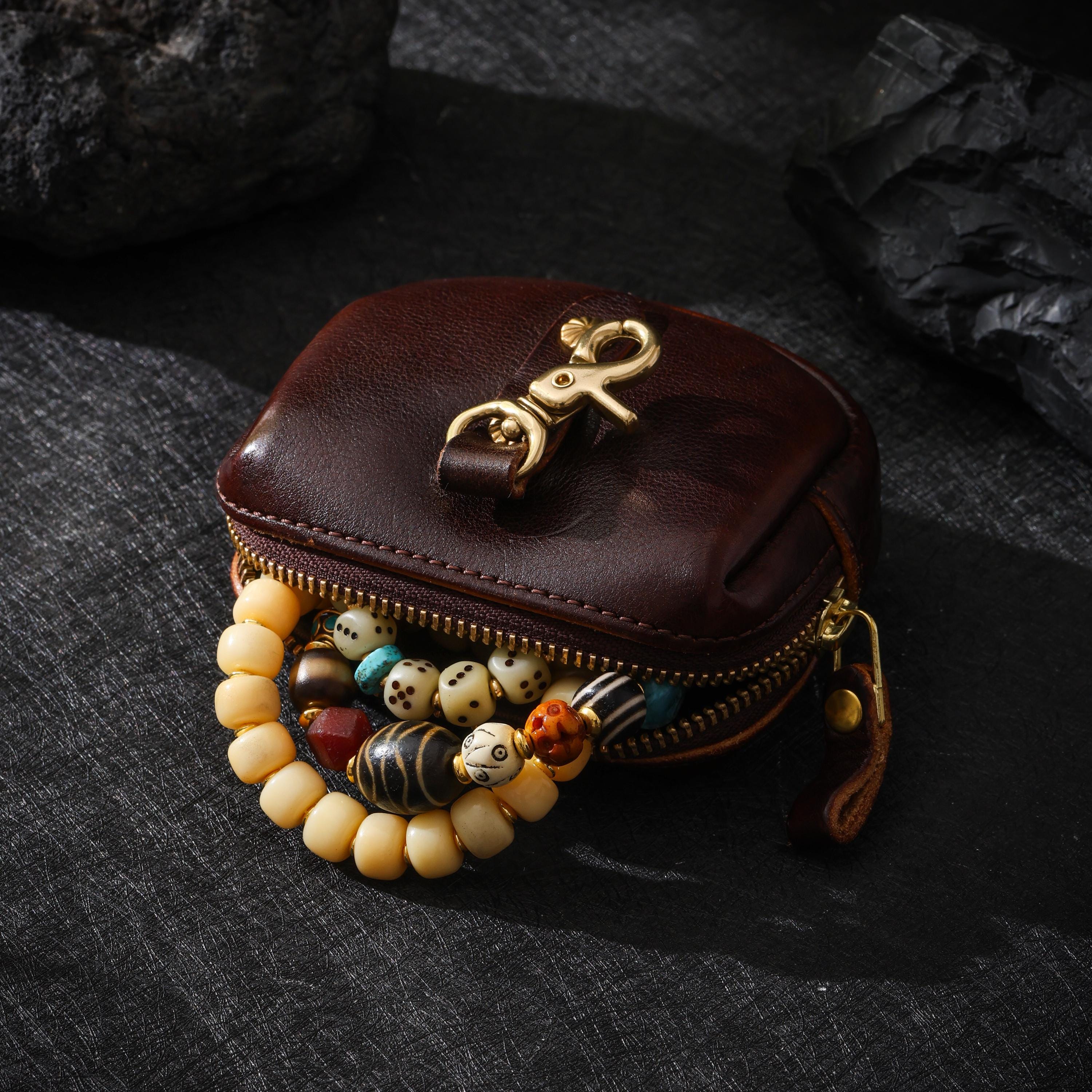 AURA DEER Oiled Cowhide Jewelry Pouch | Full-Grain Cowhide Leather Mini Travel Case