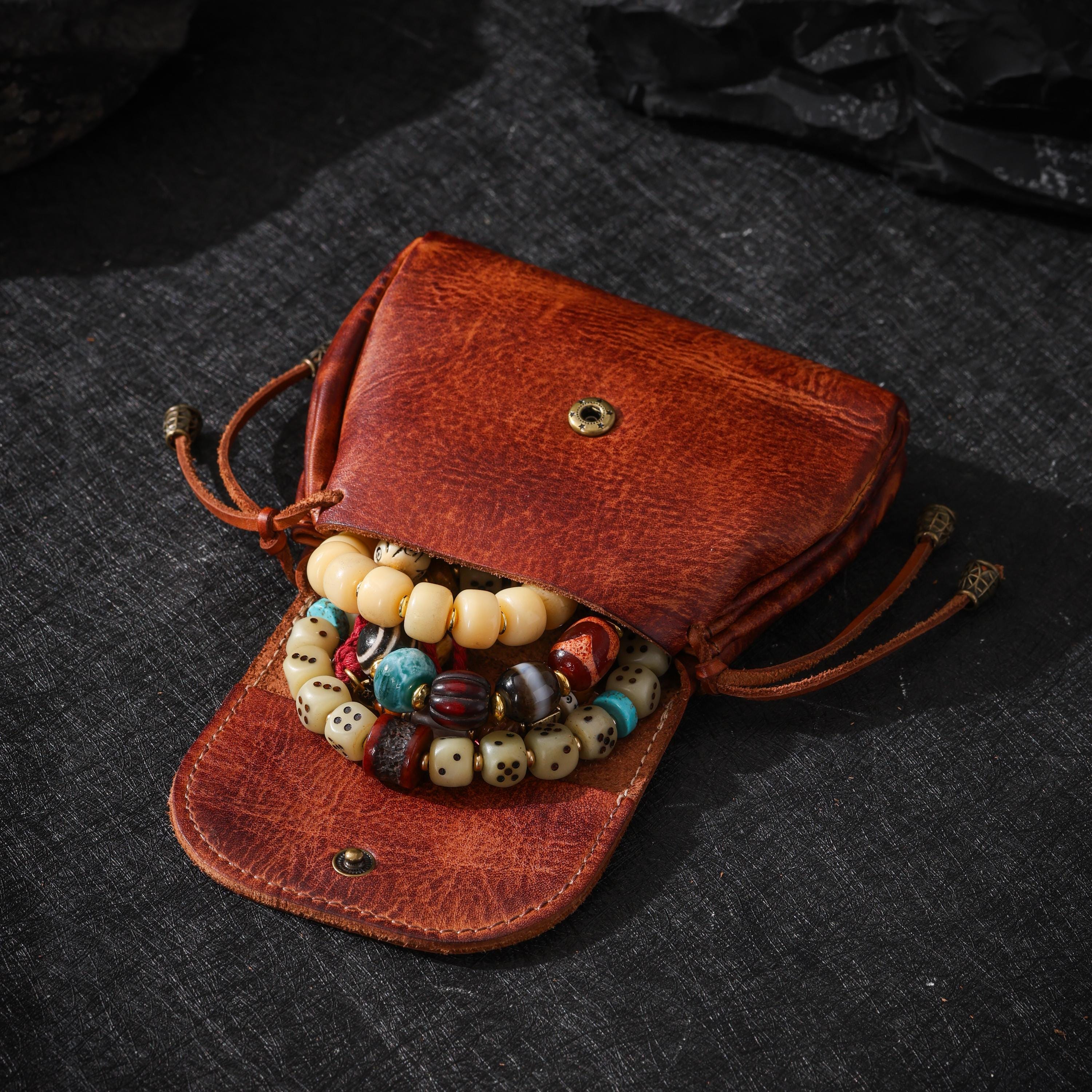 AURA DEER Leather Jewelry Pouch | Full-Grain Cowhide | Velvet Lined | Roomy Travel Pouch