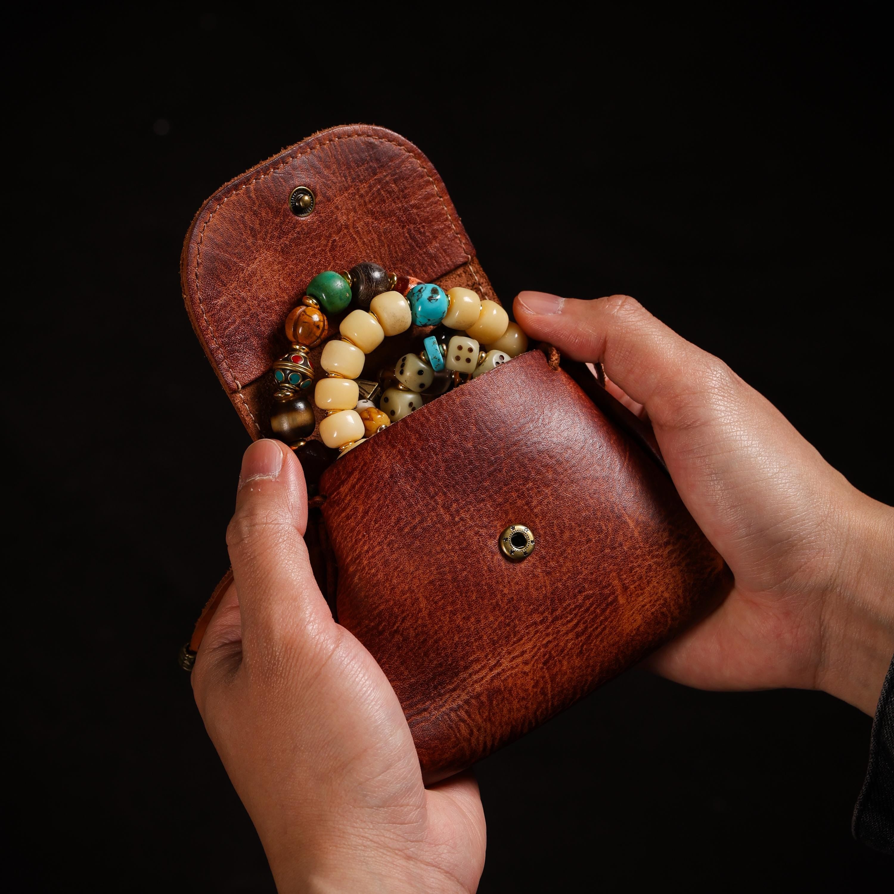 AURA DEER Leather Jewelry Pouch | Full-Grain Cowhide | Velvet Lined | Roomy Travel Pouch