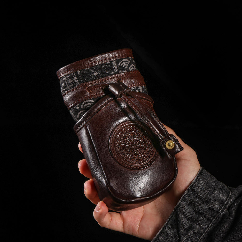 AURA DEER Vintage Veg-Tan Leather Pouch | Handmade Drawstring Rustic Jewelry Storage Bag