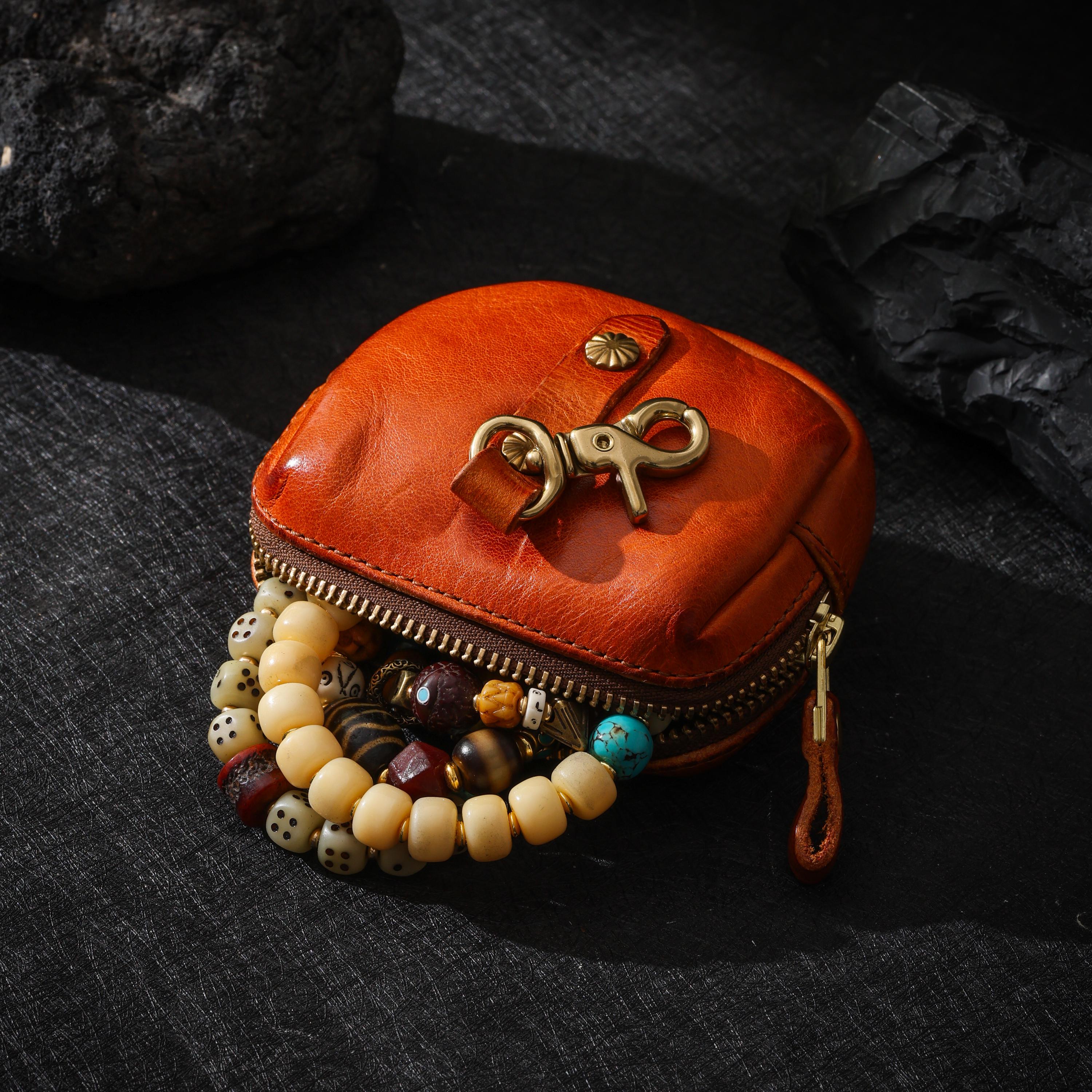 AURA DEER Oiled Cowhide Jewelry Pouch | Full-Grain Cowhide Leather Mini Travel Case