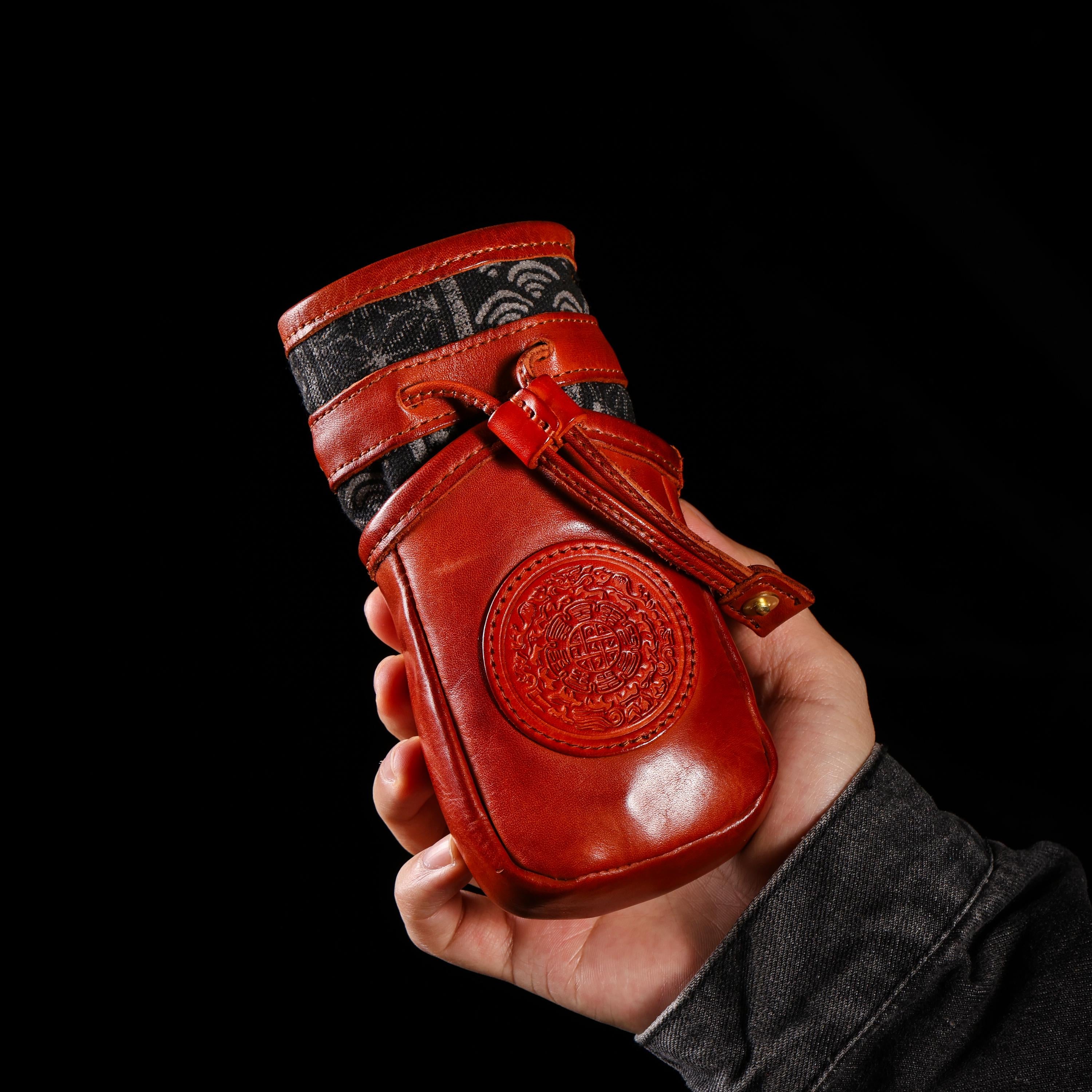 AURA DEER Vintage Veg-Tan Leather Pouch | Handmade Drawstring Rustic Jewelry Storage Bag