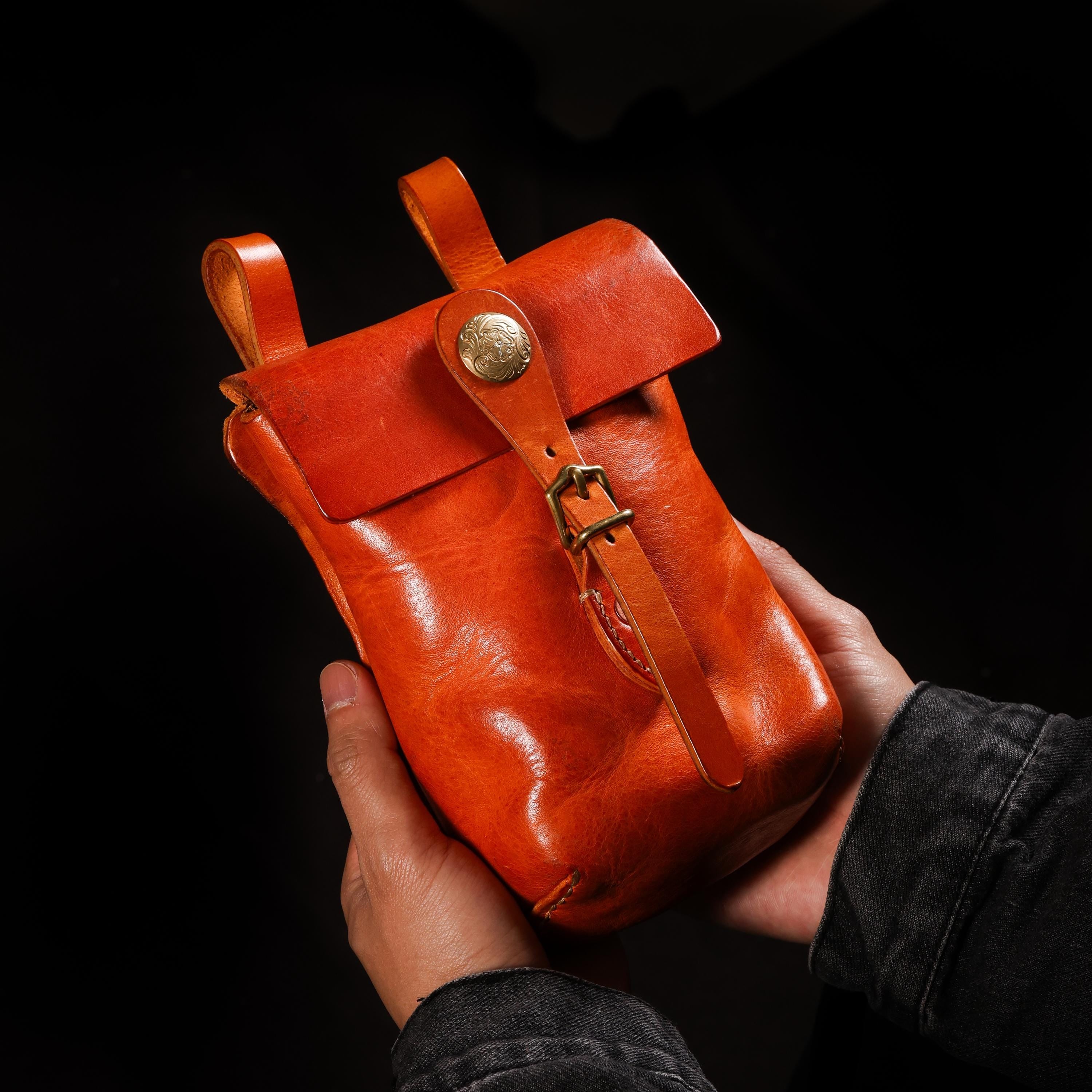 AURA DEER Leather Belt Pouch | Veg-Tanned Full-Grain Cowhide | Solid Brass Hardware | Jewelry & EDC Organizer