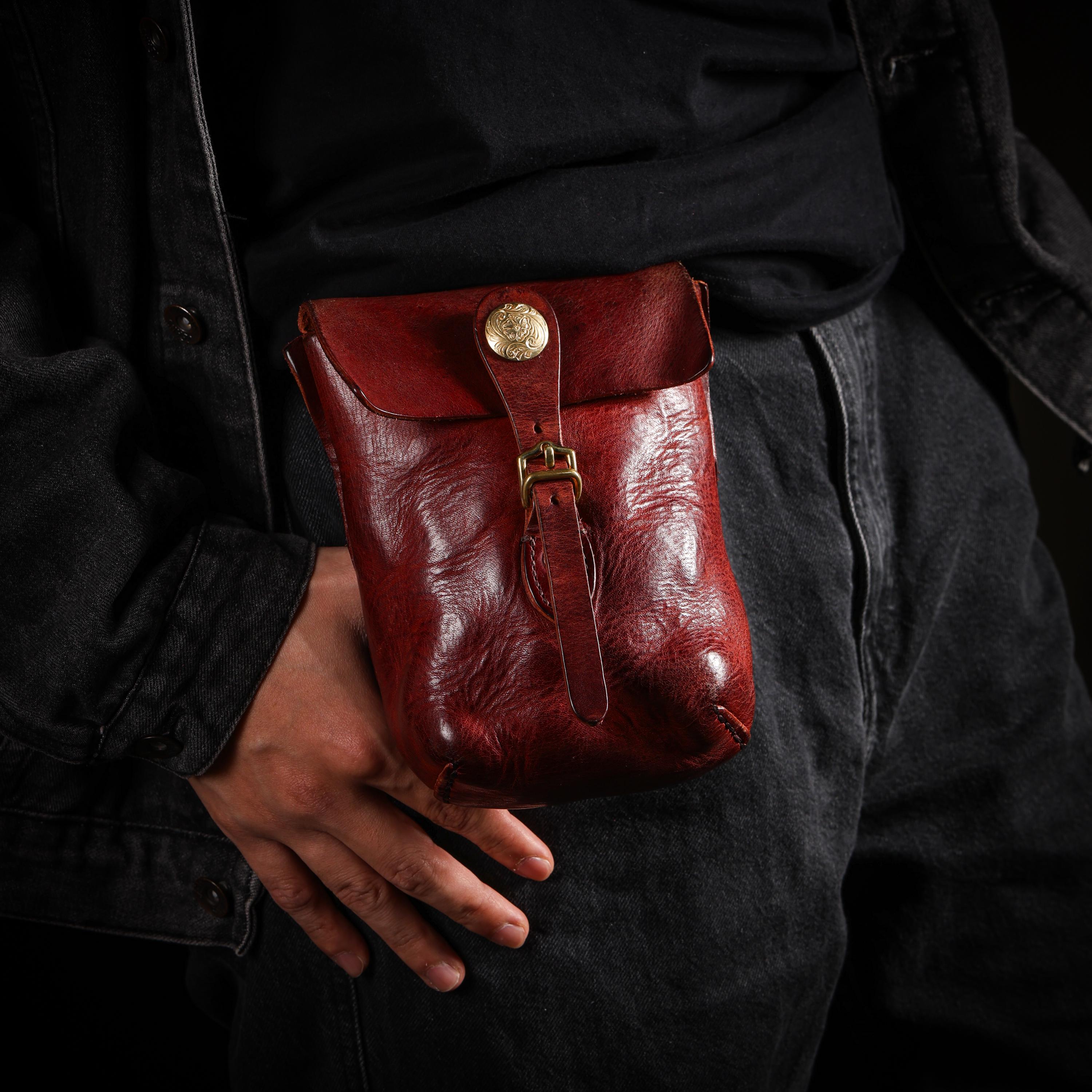 AURA DEER Leather Belt Pouch | Veg-Tanned Full-Grain Cowhide | Solid Brass Hardware | Jewelry & EDC Organizer