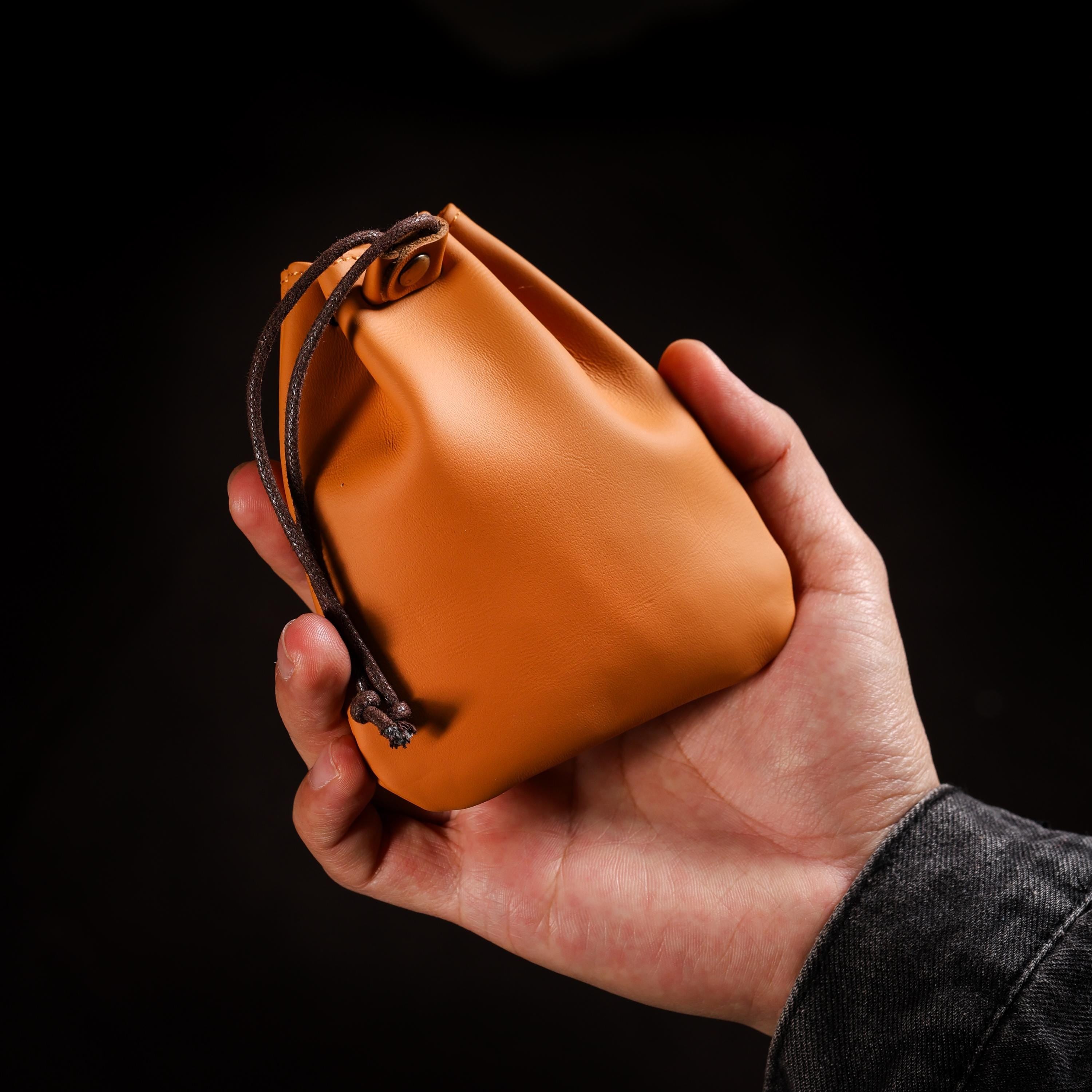 AURA DEER Vintage Genuine Cowhide Jewelry Pouch | Drawstring Leather Jewelry Storage Bag Travel Case