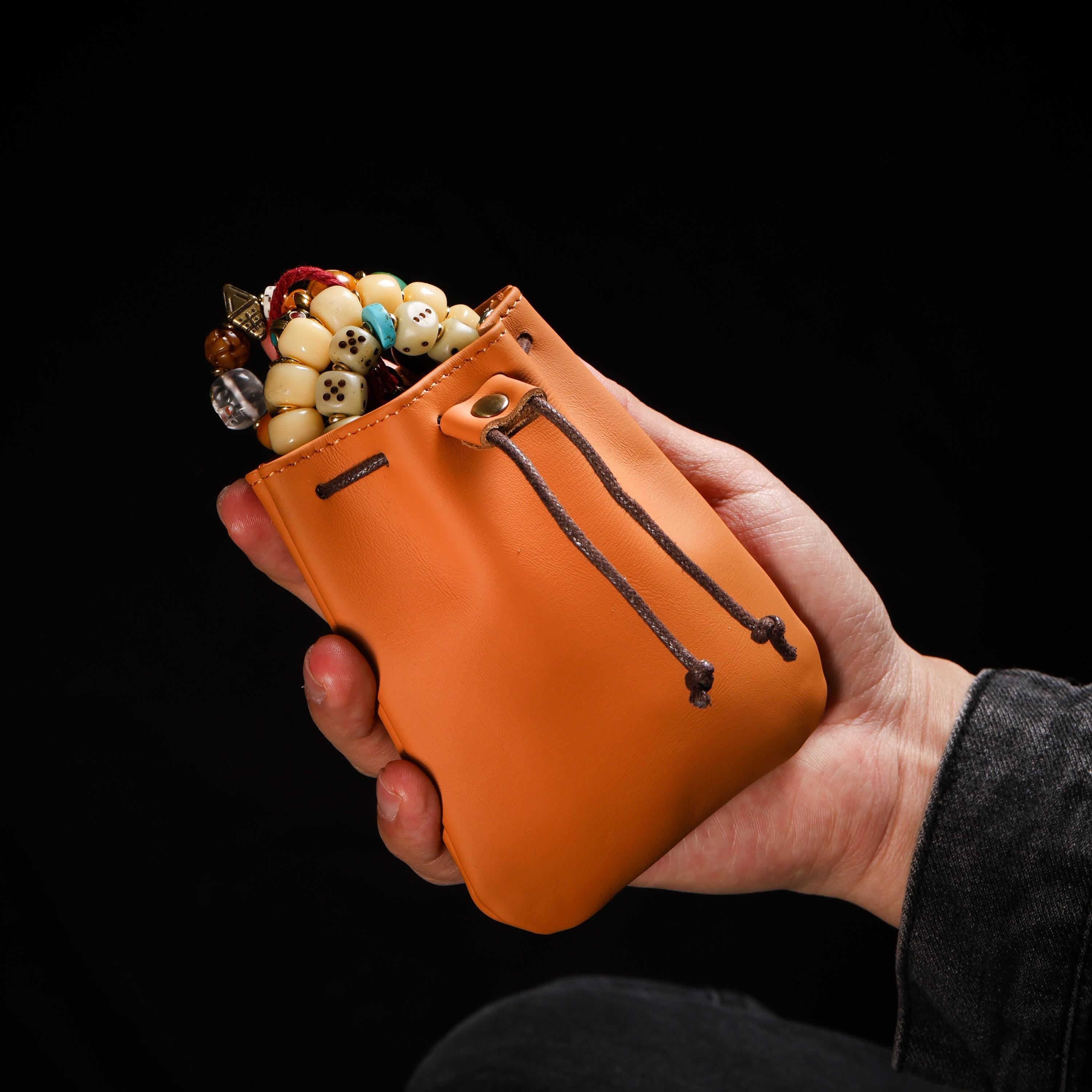 AURA DEER Vintage Genuine Cowhide Jewelry Pouch | Drawstring Leather Jewelry Storage Bag Travel Case