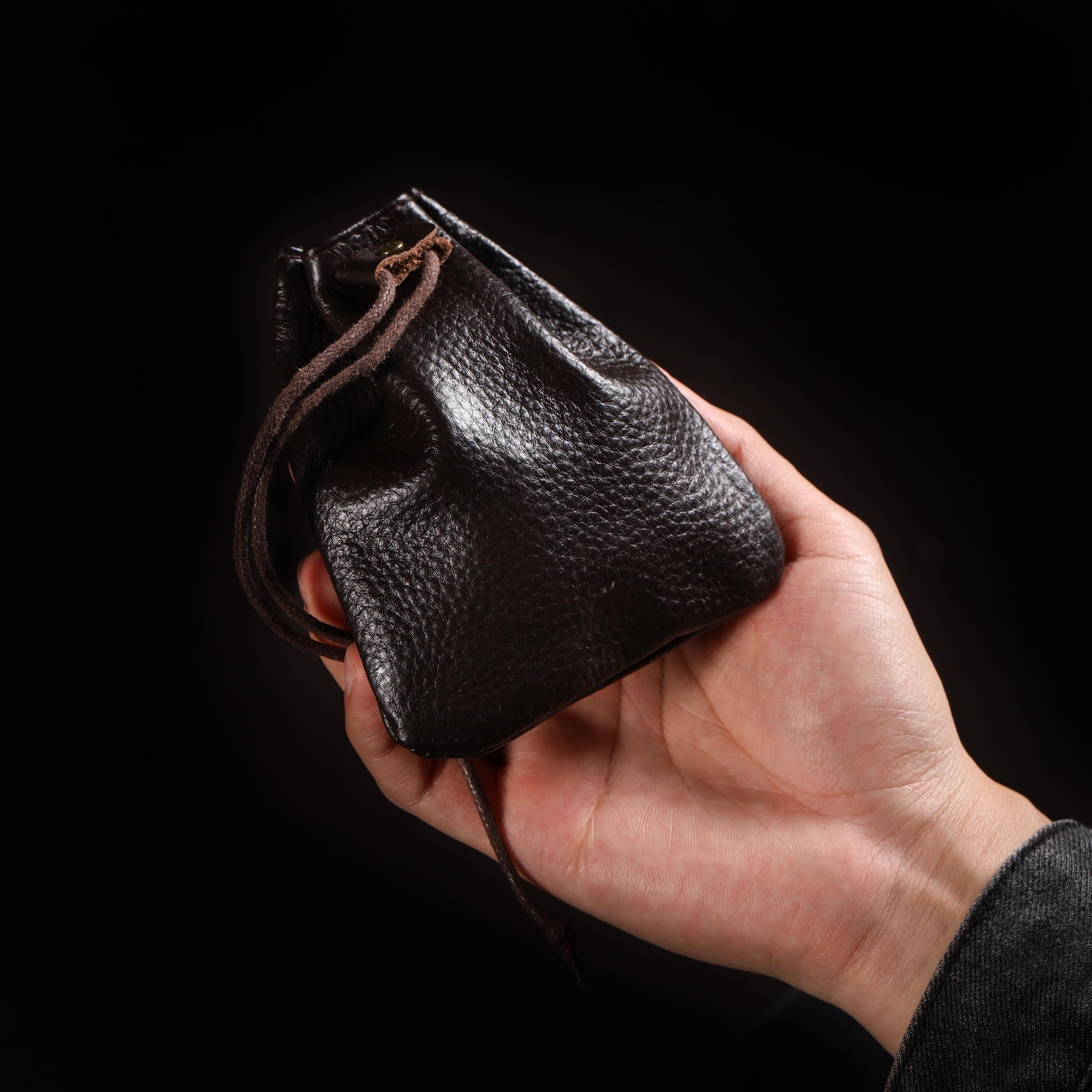 AURA DEER Vintage Genuine Cowhide Jewelry Pouch | Drawstring Leather Jewelry Storage Bag Travel Case