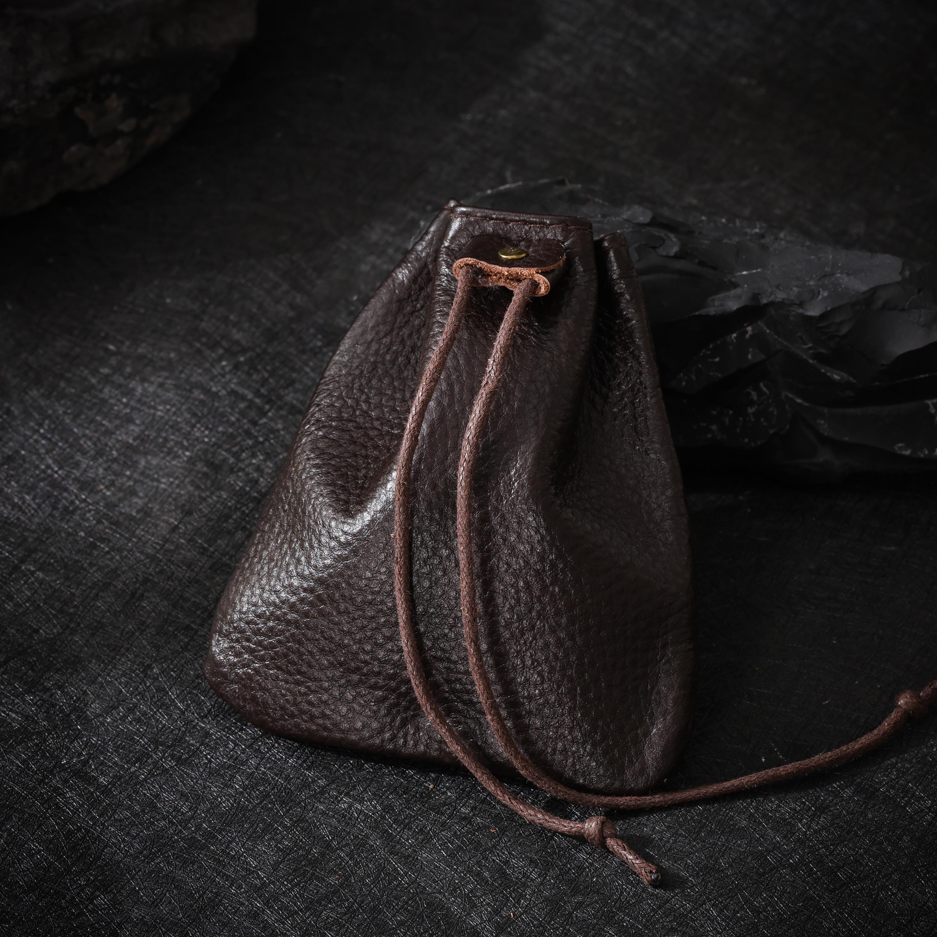 AURA DEER Vintage Genuine Cowhide Jewelry Pouch | Drawstring Leather Jewelry Storage Bag Travel Case