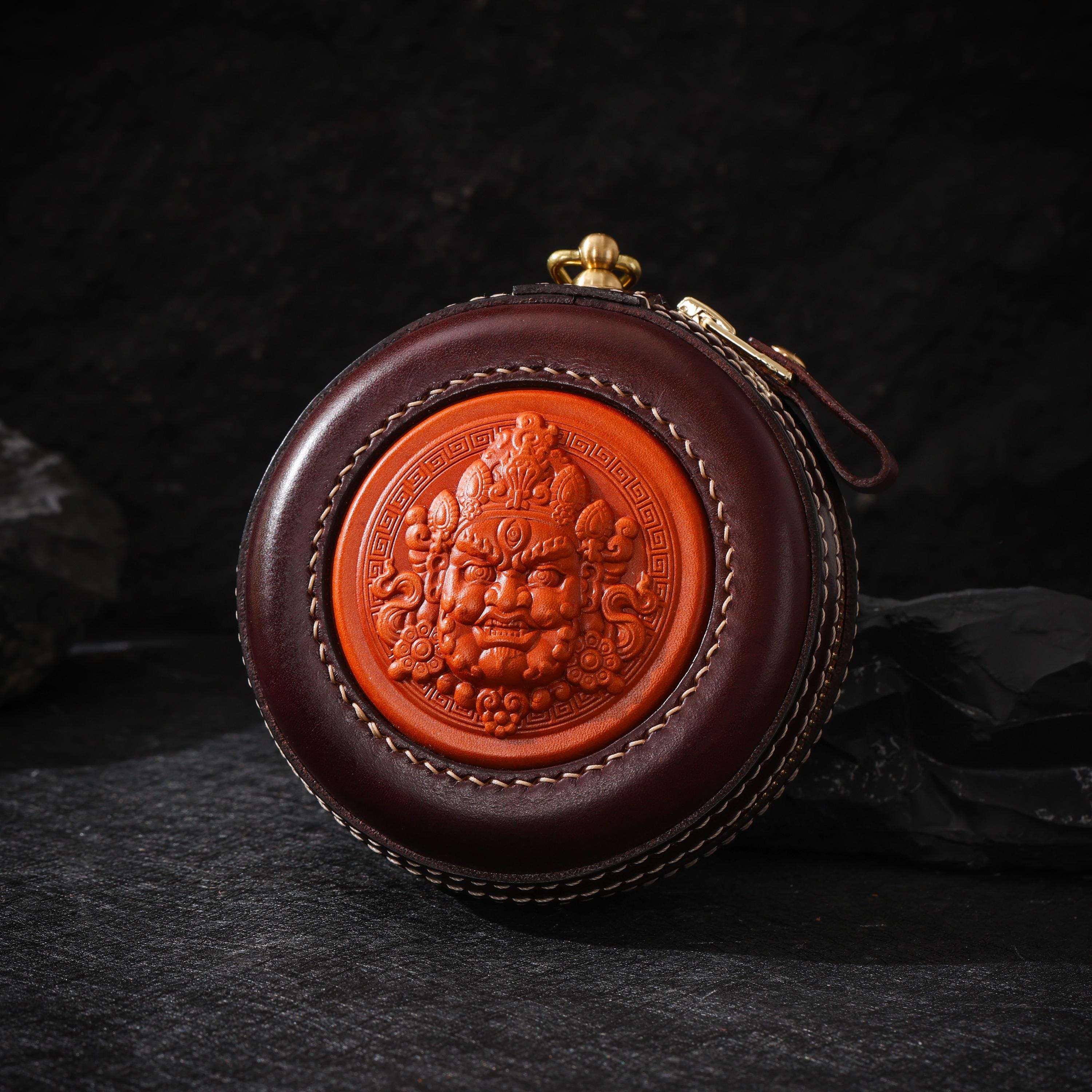 AURA DEER Yellow Jambhala Leather Jewelry Pouch | 3D Leather Relief | Veg-Tan Full-Grain Cowhide