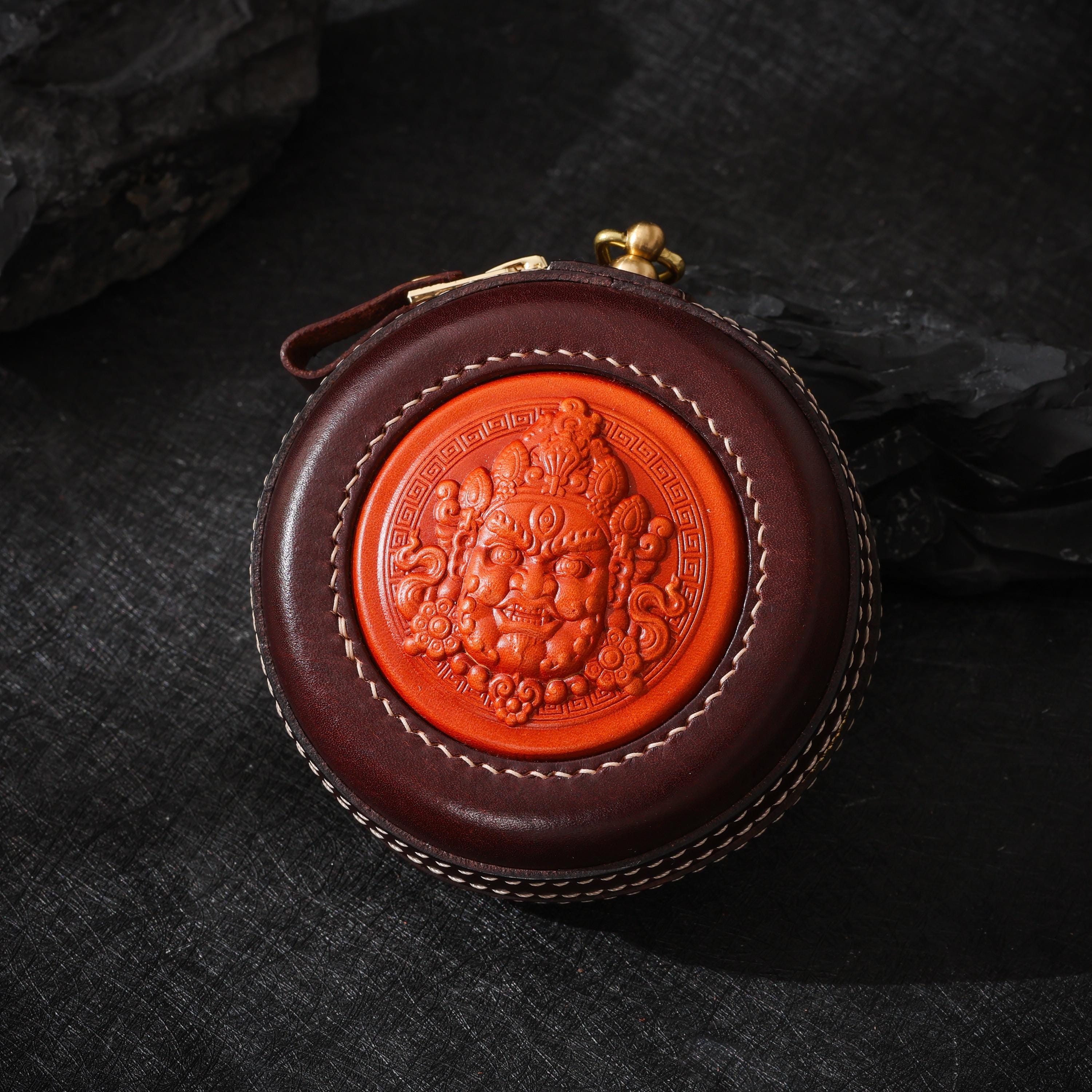 AURA DEER Yellow Jambhala Leather Jewelry Pouch | 3D Leather Relief | Veg-Tan Full-Grain Cowhide