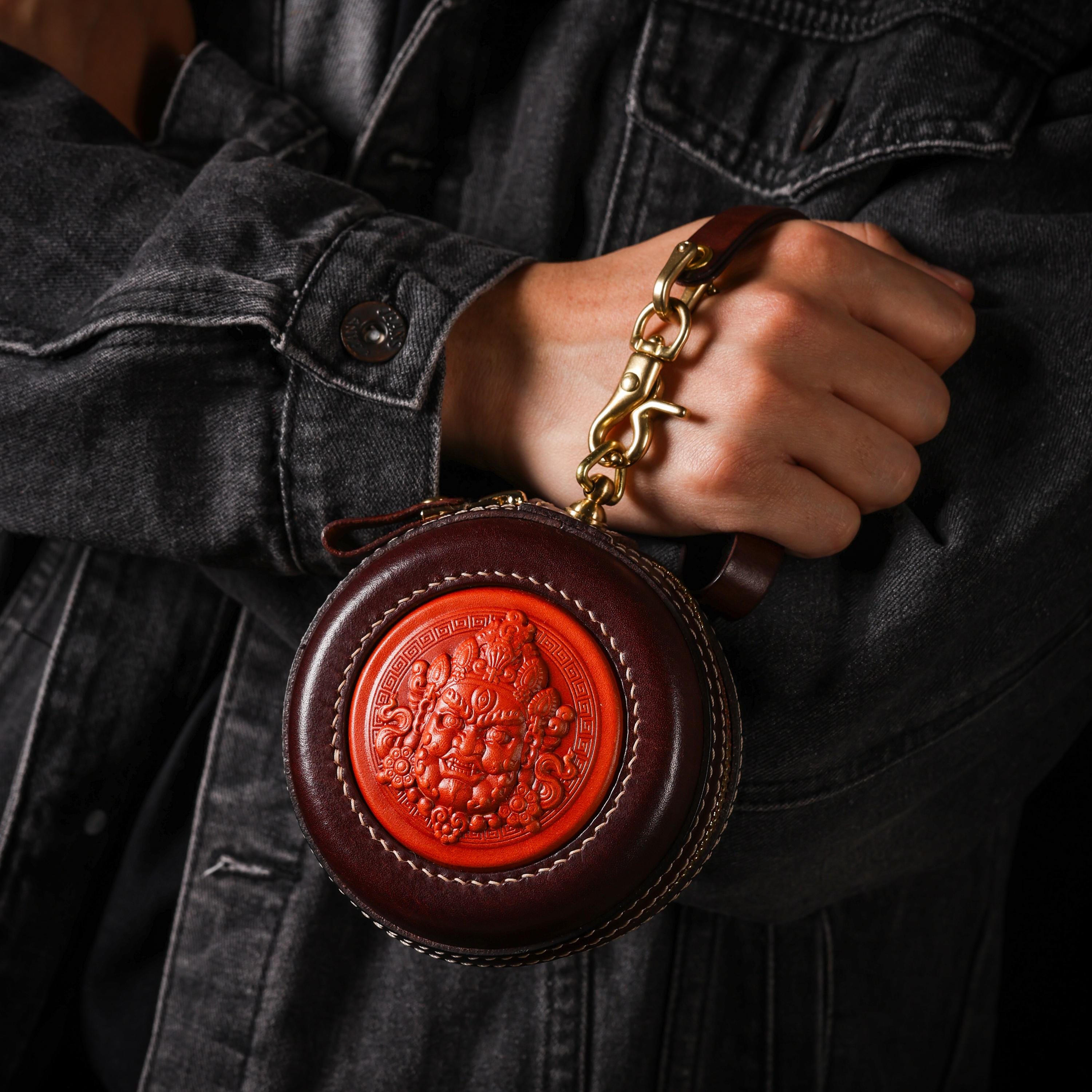 AURA DEER Yellow Jambhala Leather Jewelry Pouch | 3D Leather Relief | Veg-Tan Full-Grain Cowhide