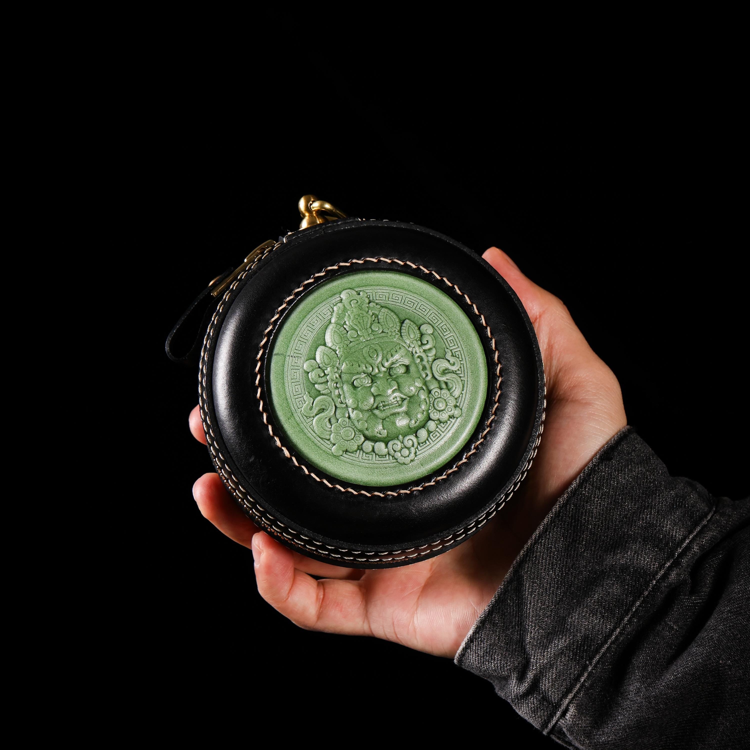 AURA DEER Yellow Jambhala Leather Jewelry Pouch | 3D Leather Relief | Veg-Tan Full-Grain Cowhide