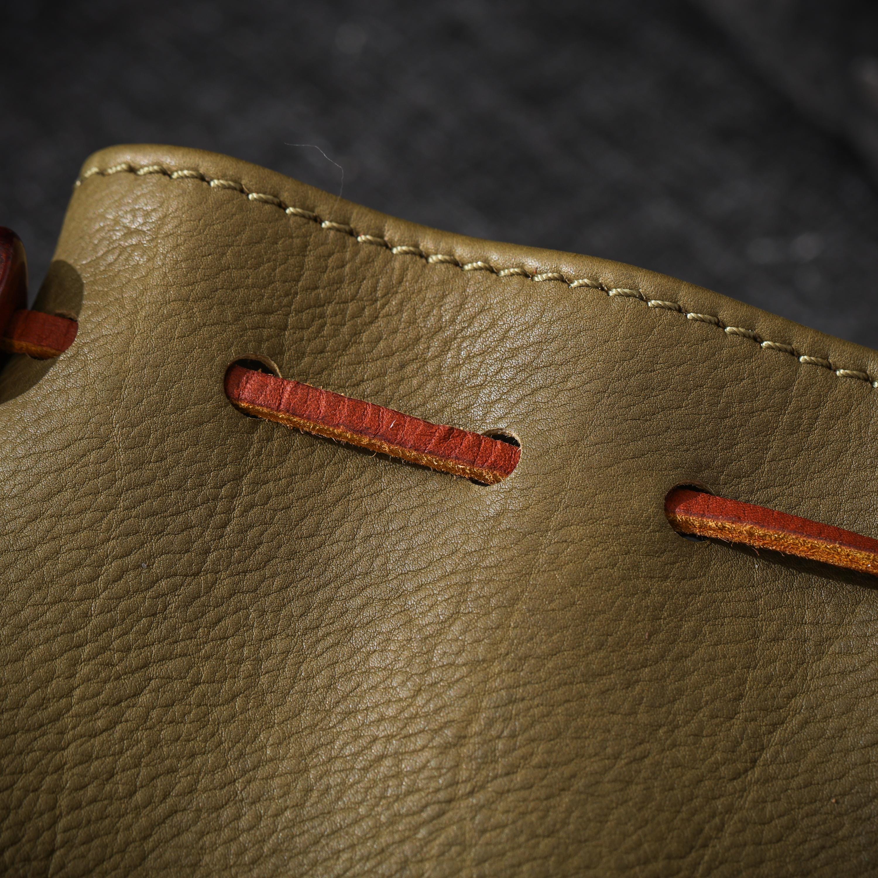 AURA DEER Vintage Genuine Cowhide Jewelry Pouch | Drawstring Leather Jewelry Storage Bag Travel Case