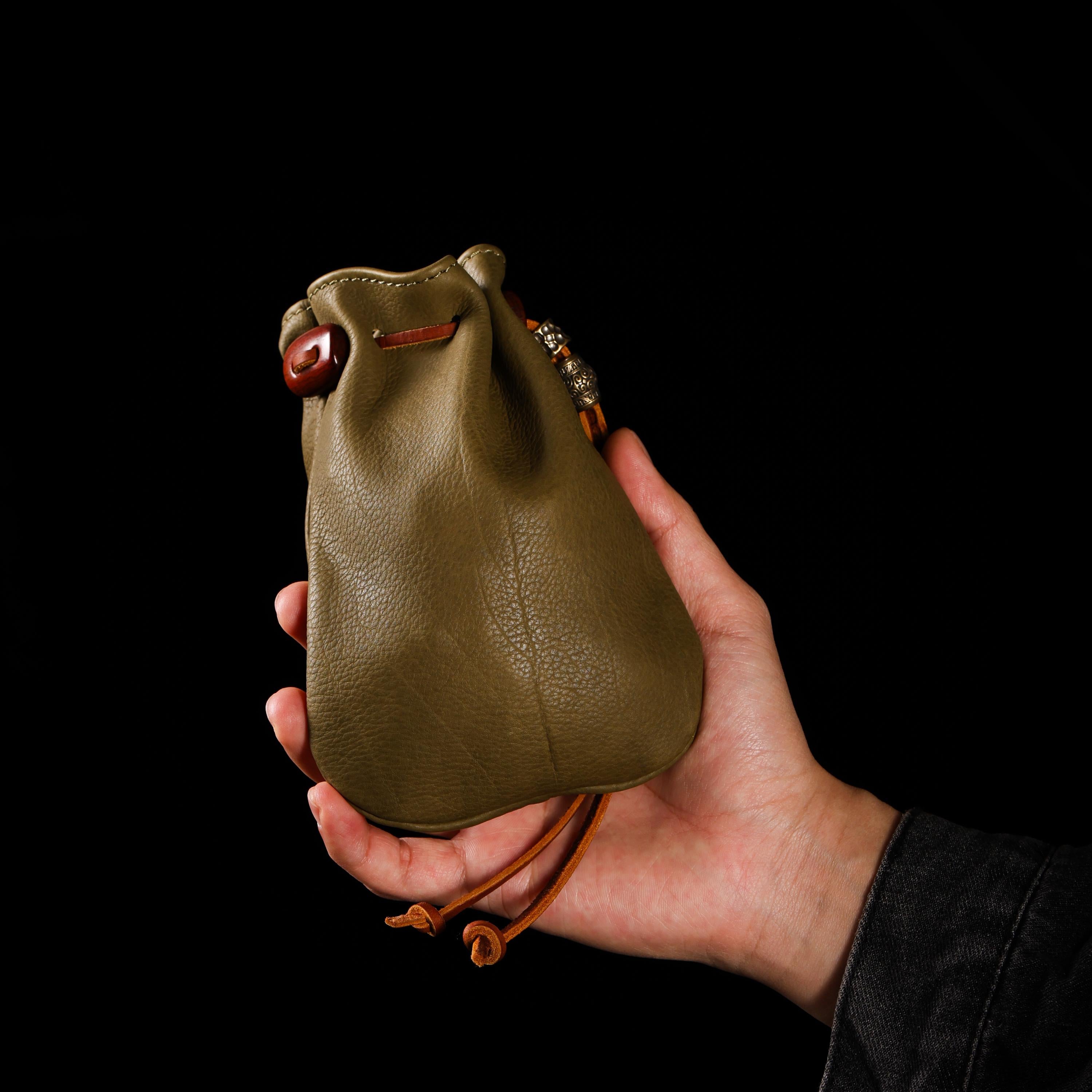 AURA DEER Vintage Genuine Cowhide Jewelry Pouch | Drawstring Leather Jewelry Storage Bag Travel Case