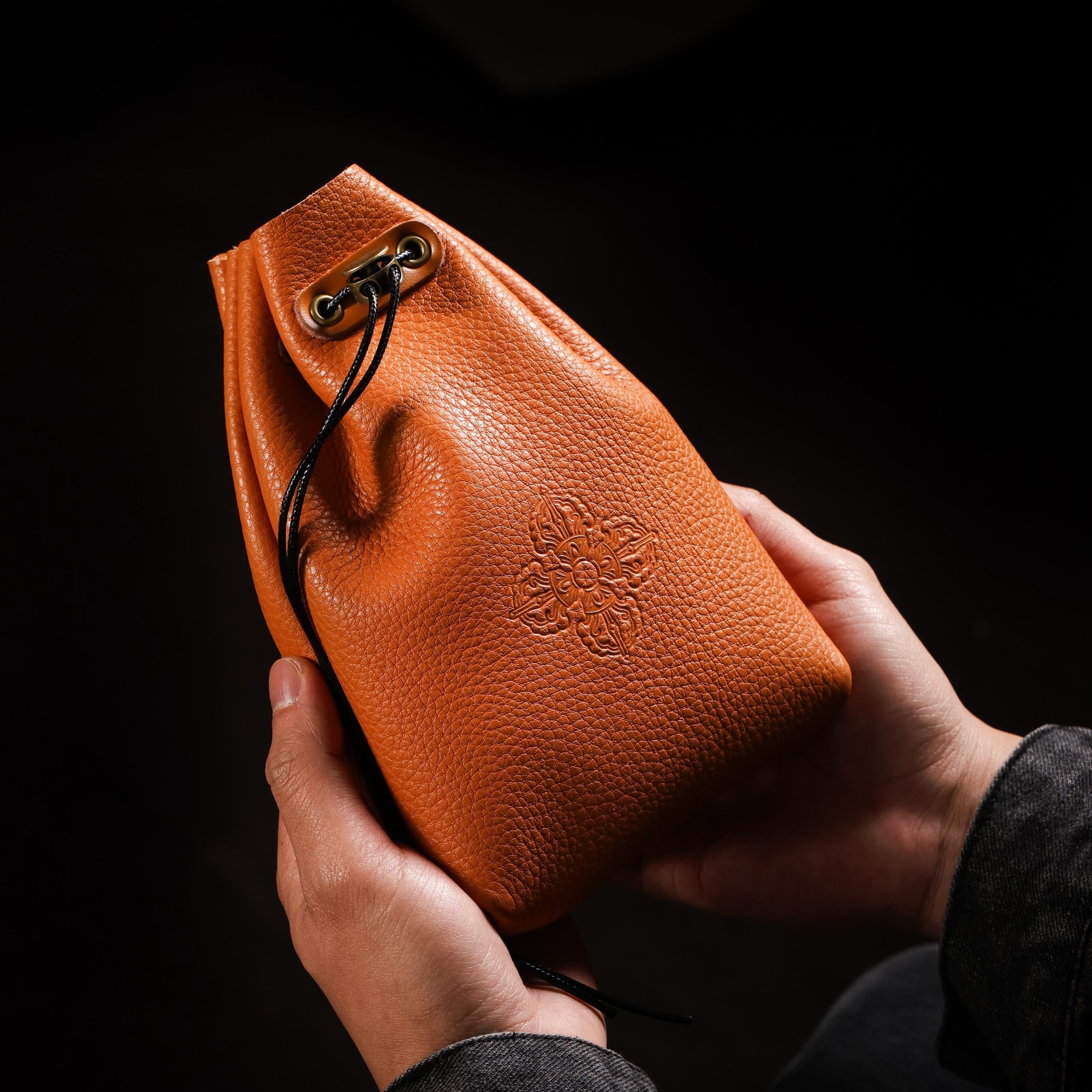 AURA DEER Vintage Genuine Cowhide Jewelry Pouch | Drawstring Leather Jewelry Storage Bag Travel Case