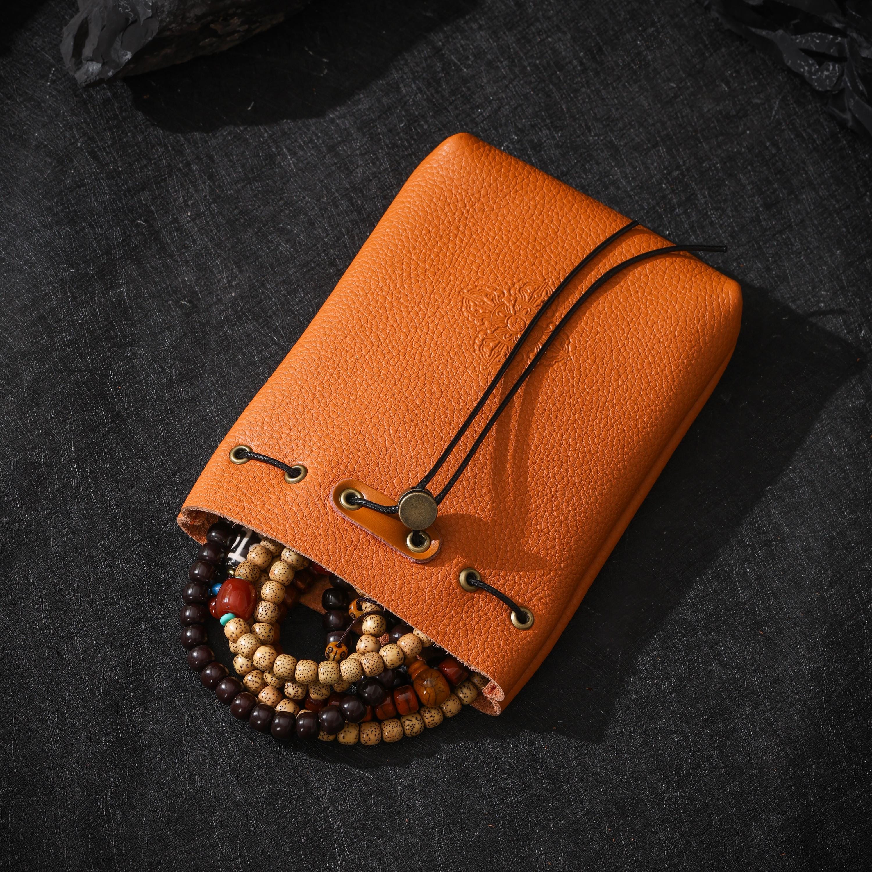 AURA DEER Vintage Genuine Cowhide Jewelry Pouch | Drawstring Leather Jewelry Storage Bag Travel Case