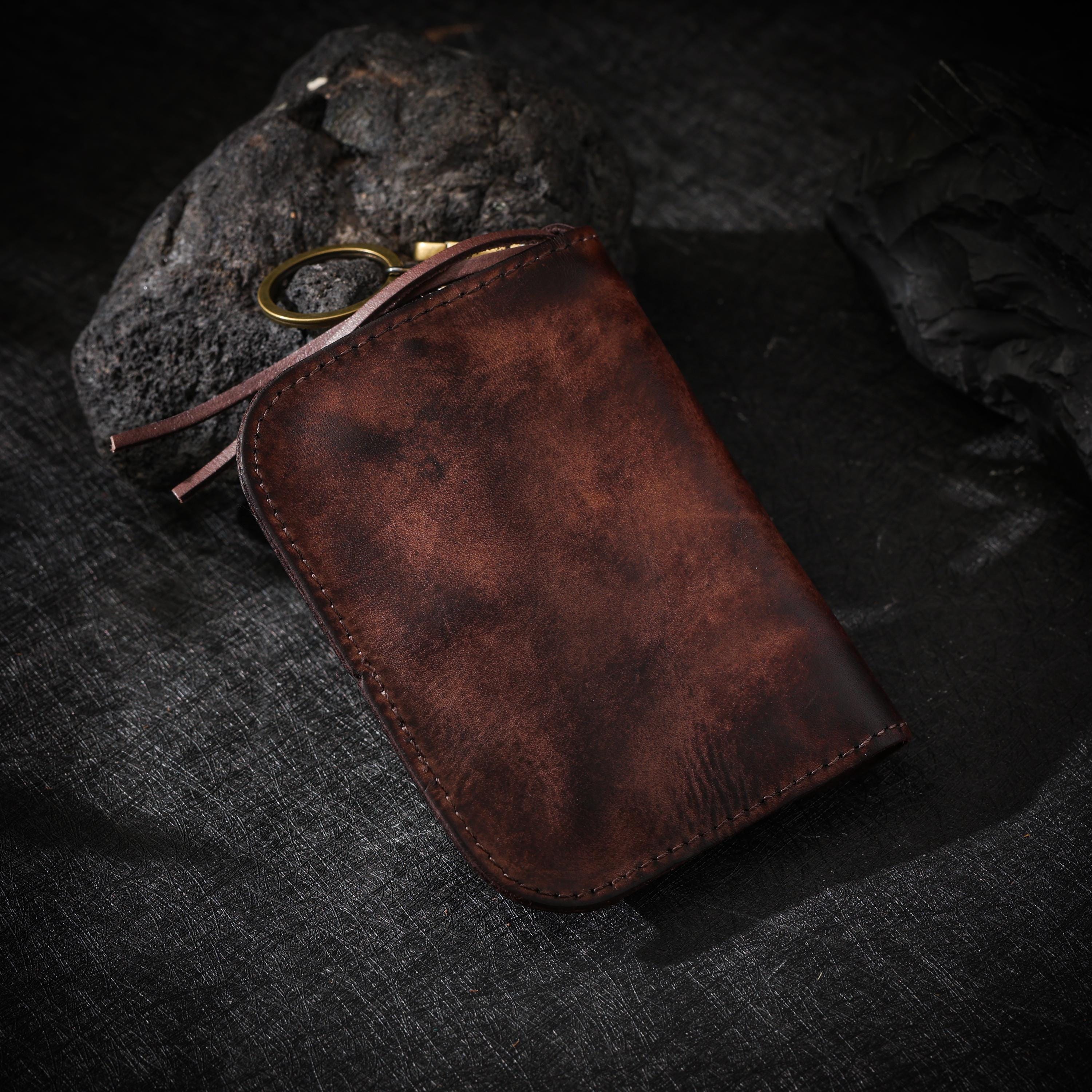 AURA DEER Tibetan Vintage Veg-Tan Leather Pouch | Handmade Drawstring Rustic Jewelry Storage Bag