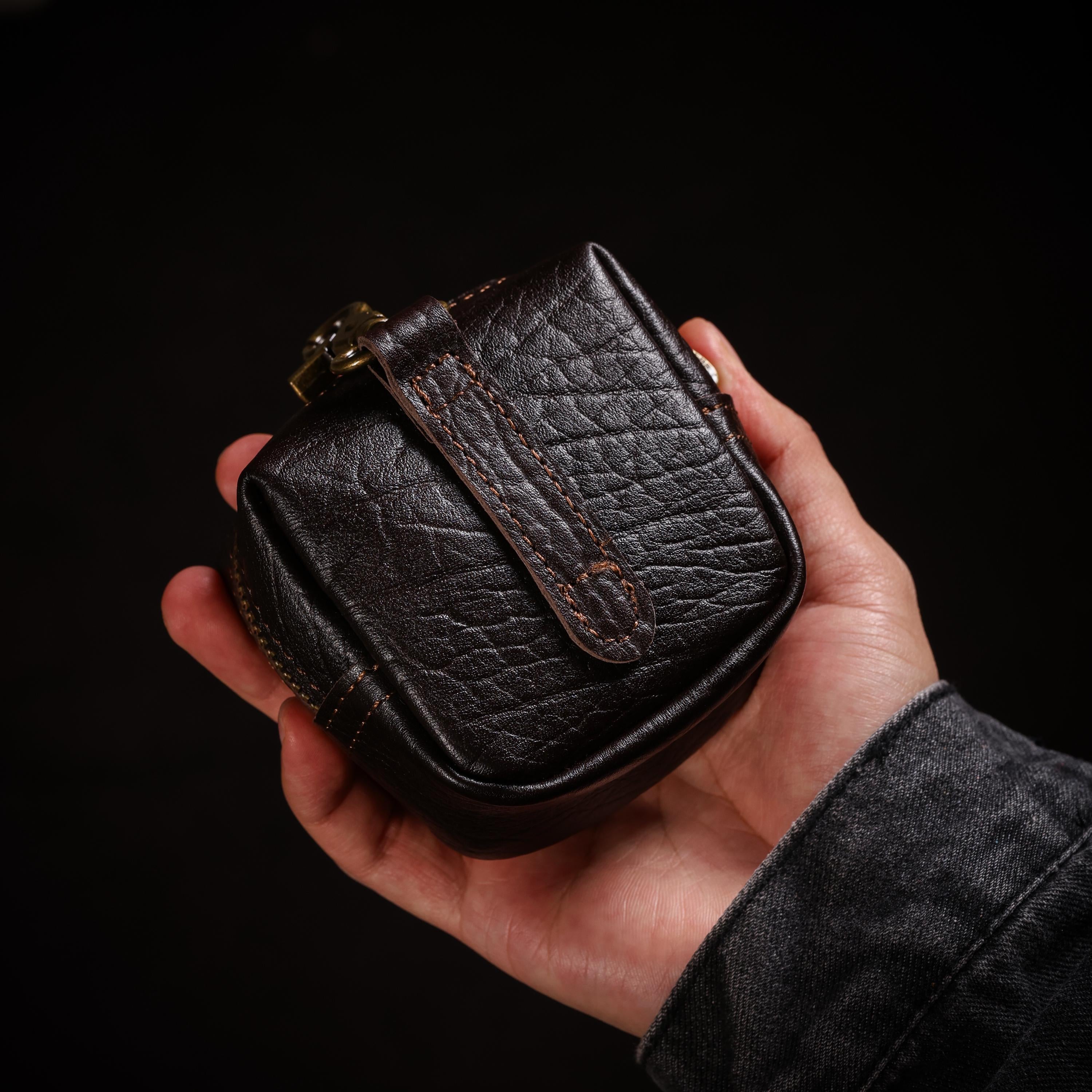 AURA DEER Tibetan Oiled Cowhide Jewelry Pouch | Full-Grain Cowhide Leather Travel Case