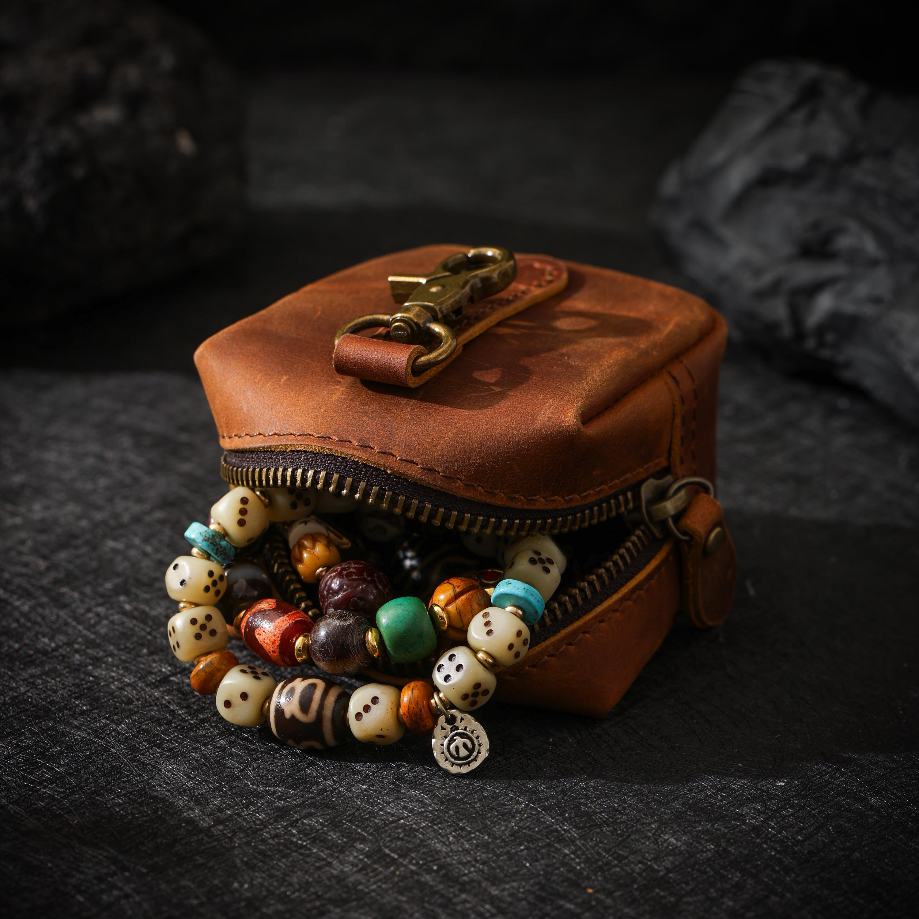 AURA DEER Tibetan Oiled Cowhide Jewelry Pouch | Full-Grain Cowhide Leather Travel Case