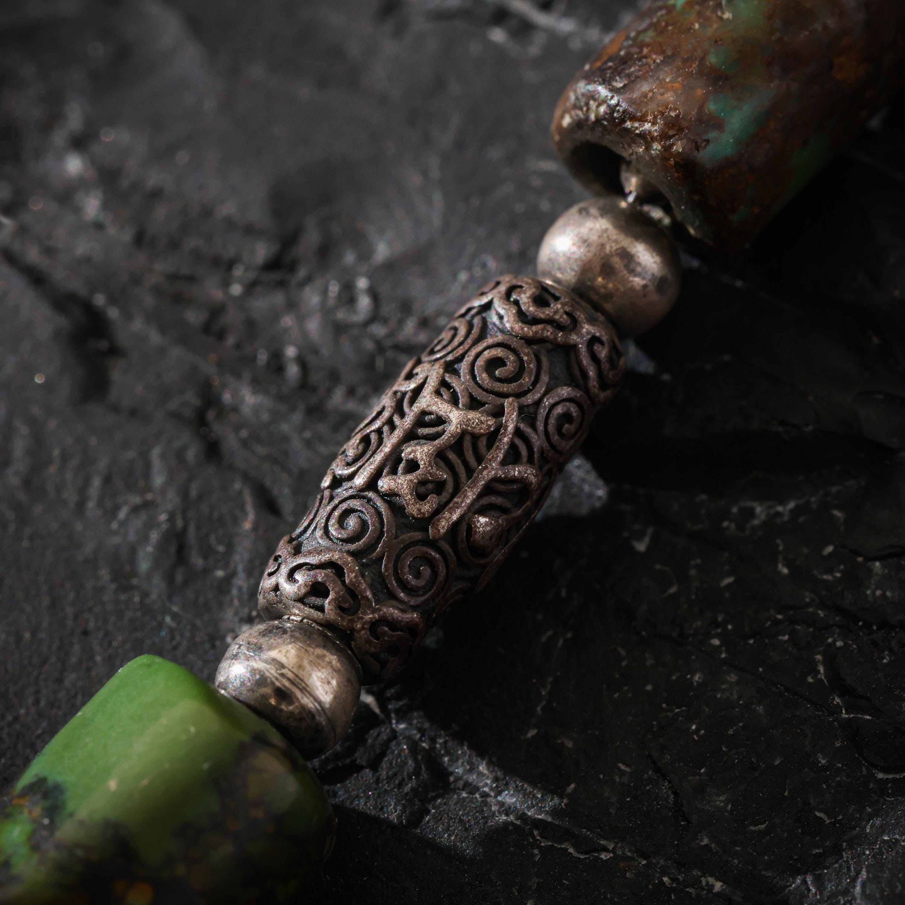 Turquoise Silver Skull Om Necklace