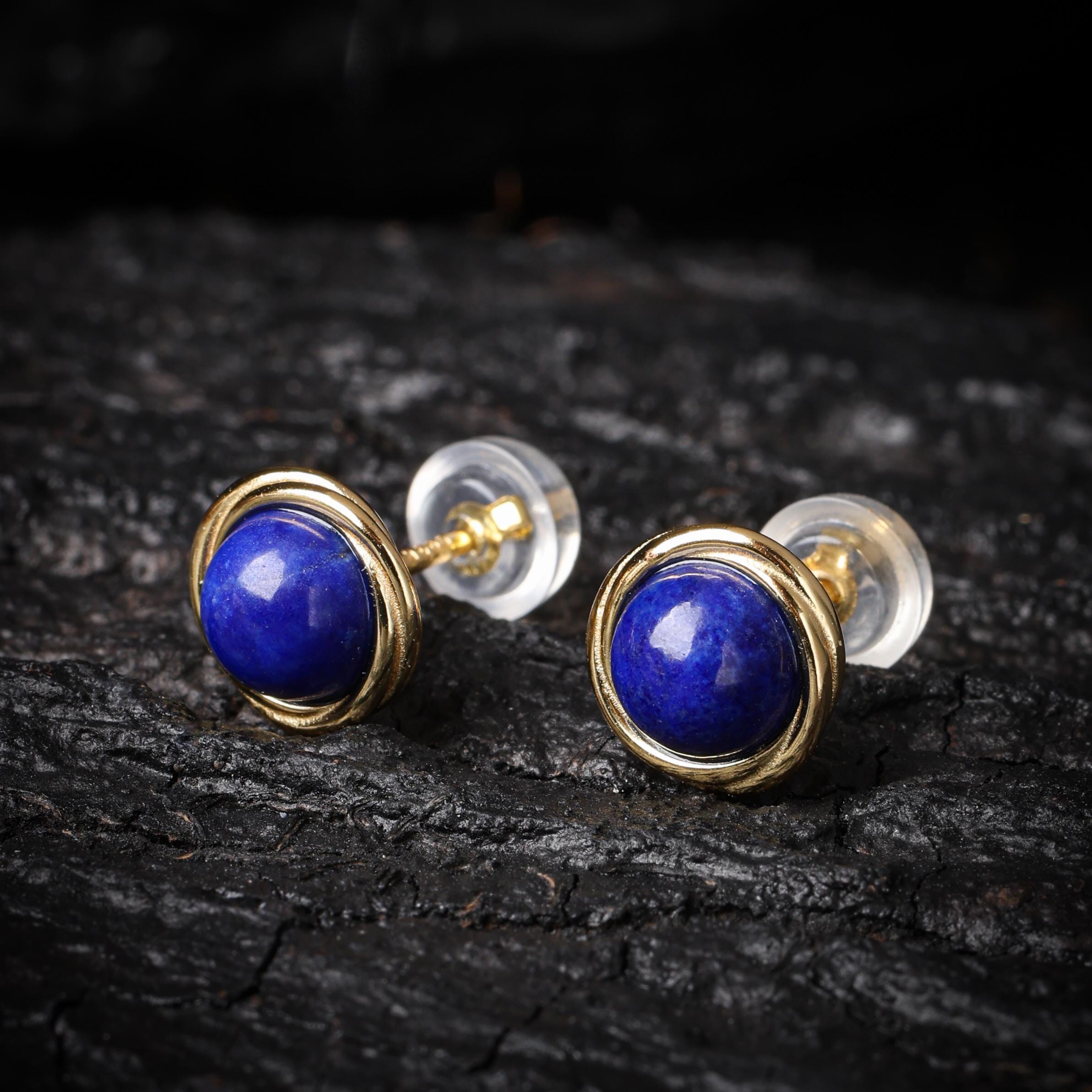 Gold Plated Lapis Lazuli Geometric Earrings