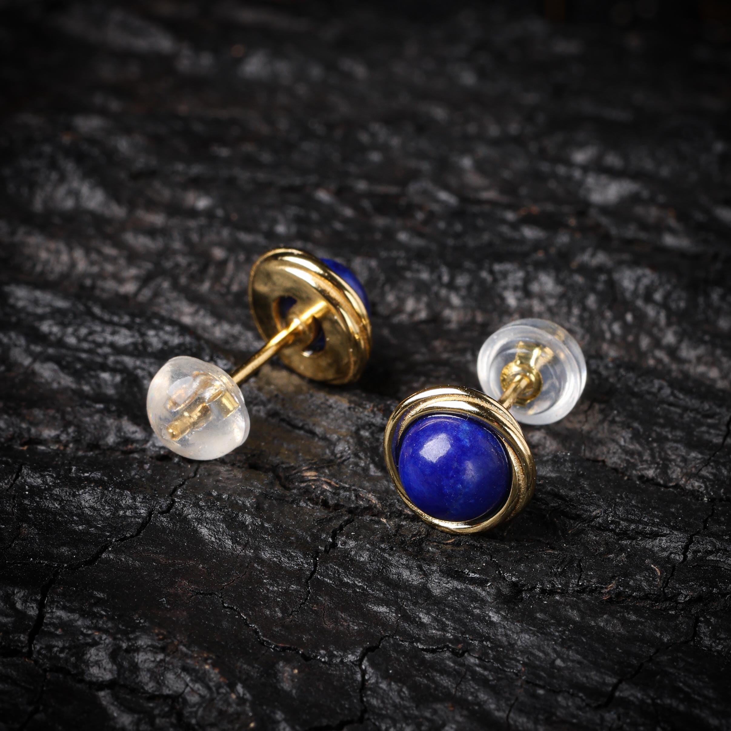 Gold Plated Lapis Lazuli Geometric Earrings