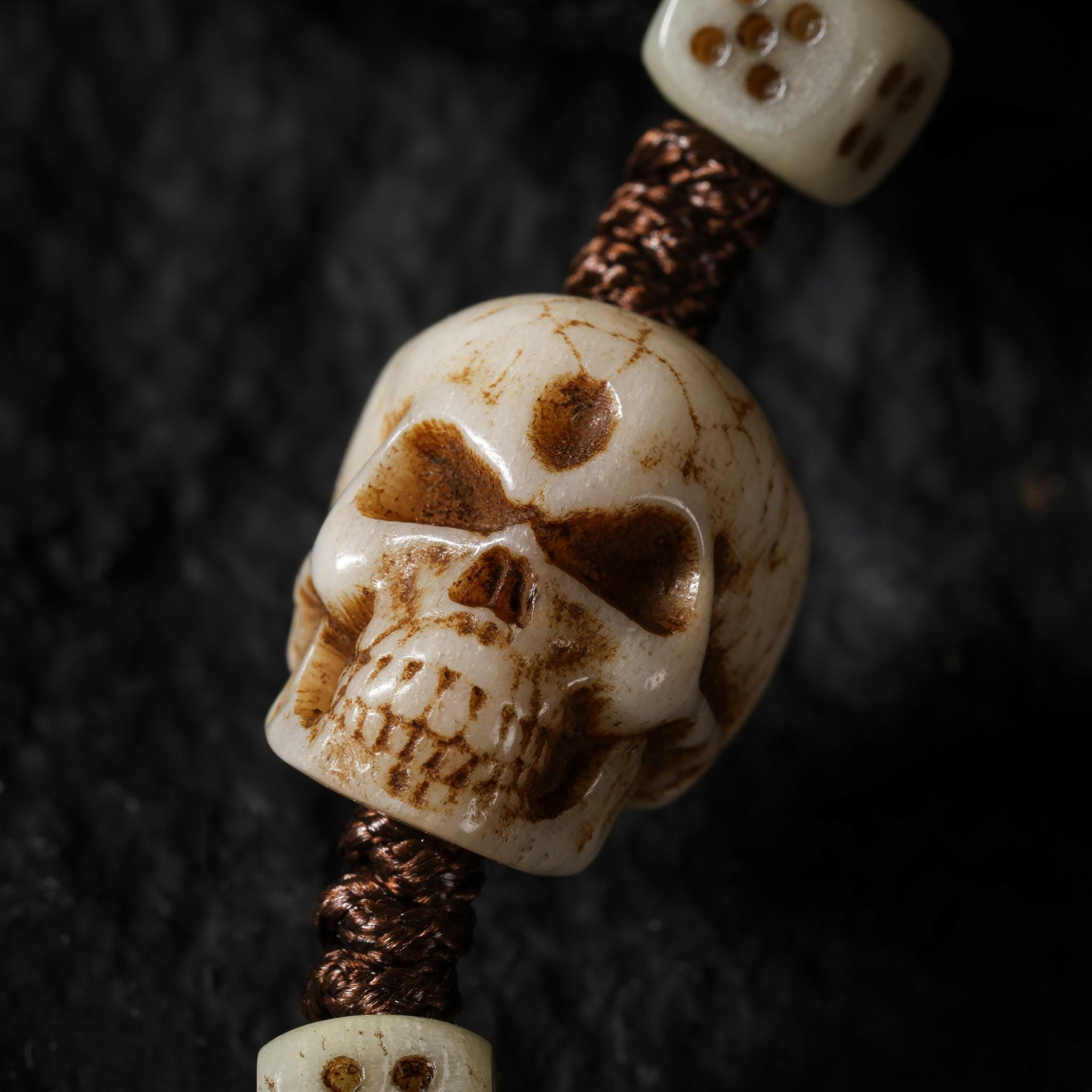 Yak Bone Carved Skull Amulet Tibetan Beaded Bracelet