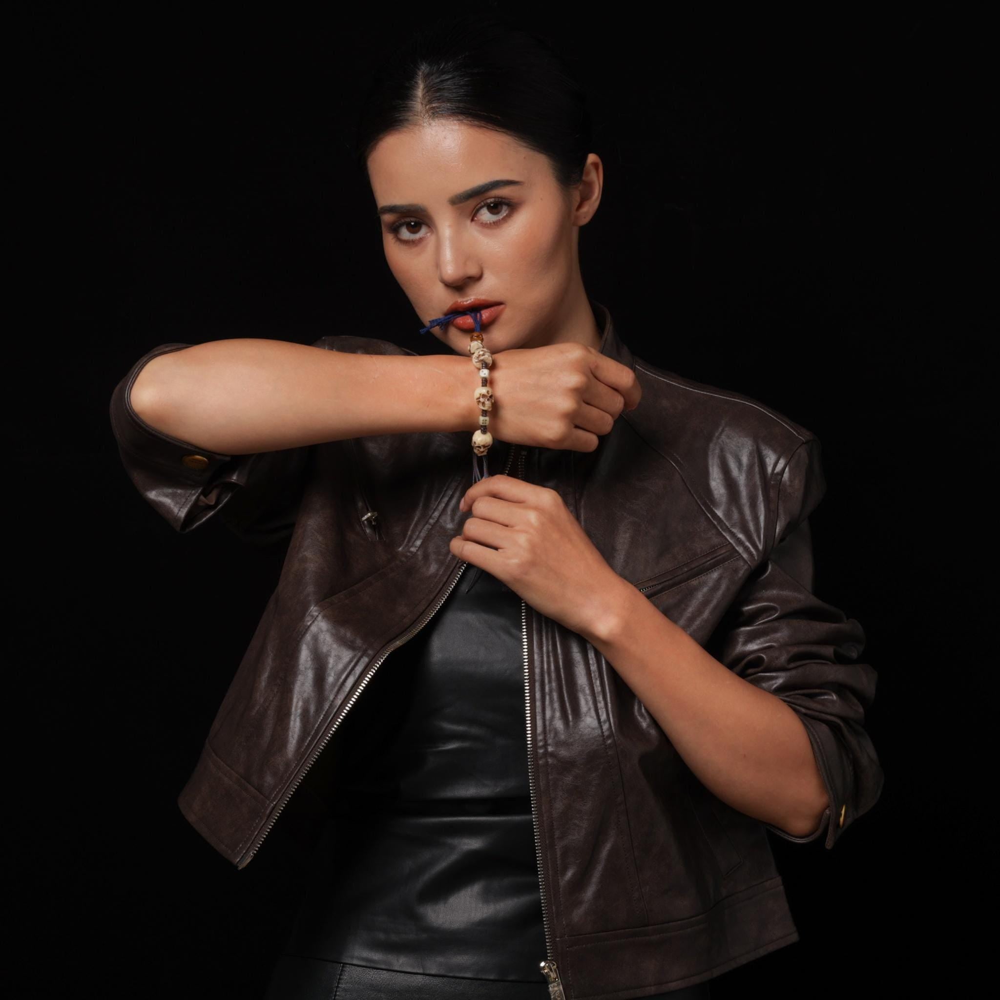 Yak Bone Carved Skull Amulet Tibetan Beaded Bracelet