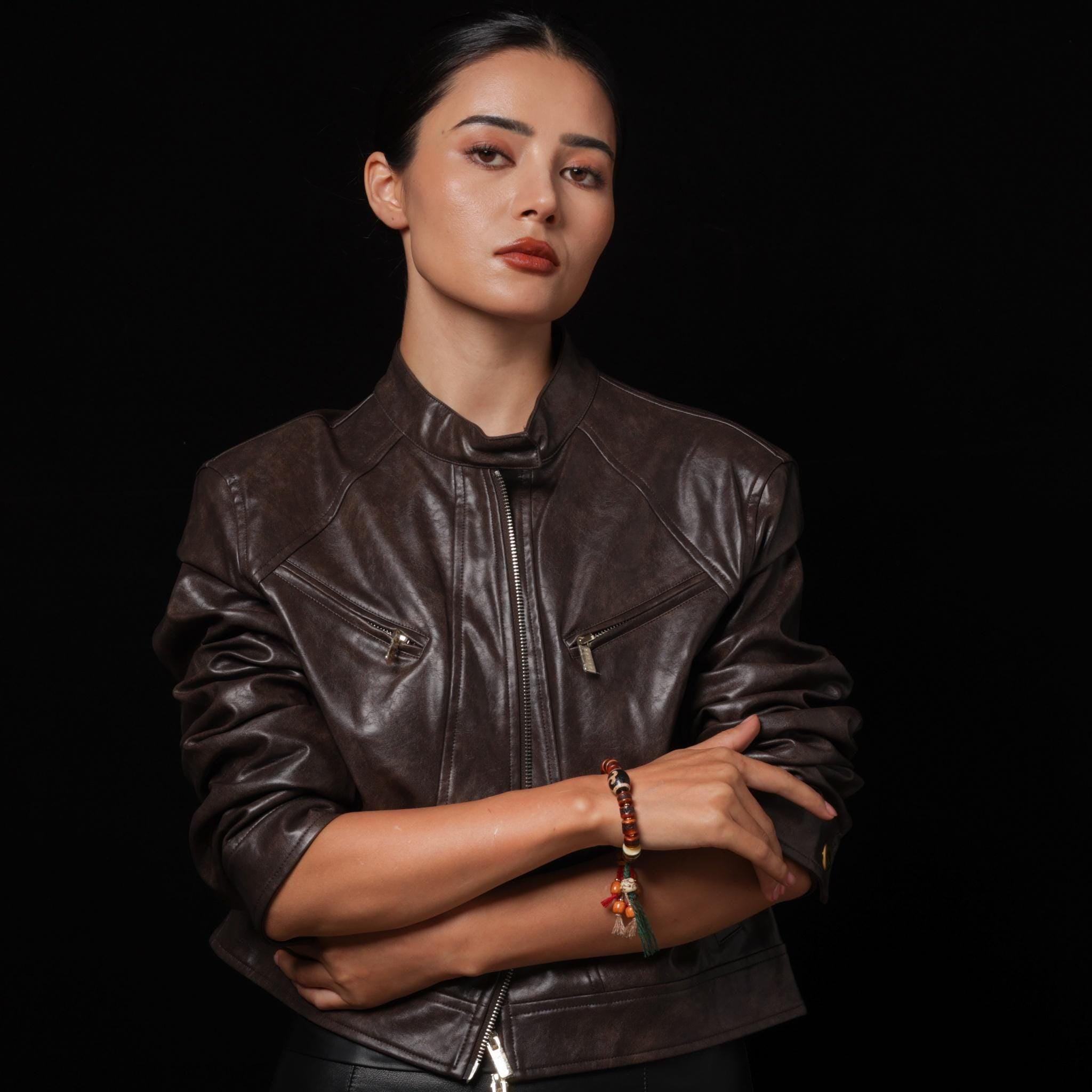 Red Yak Bone Bracelet with Skull & Dzi Beads