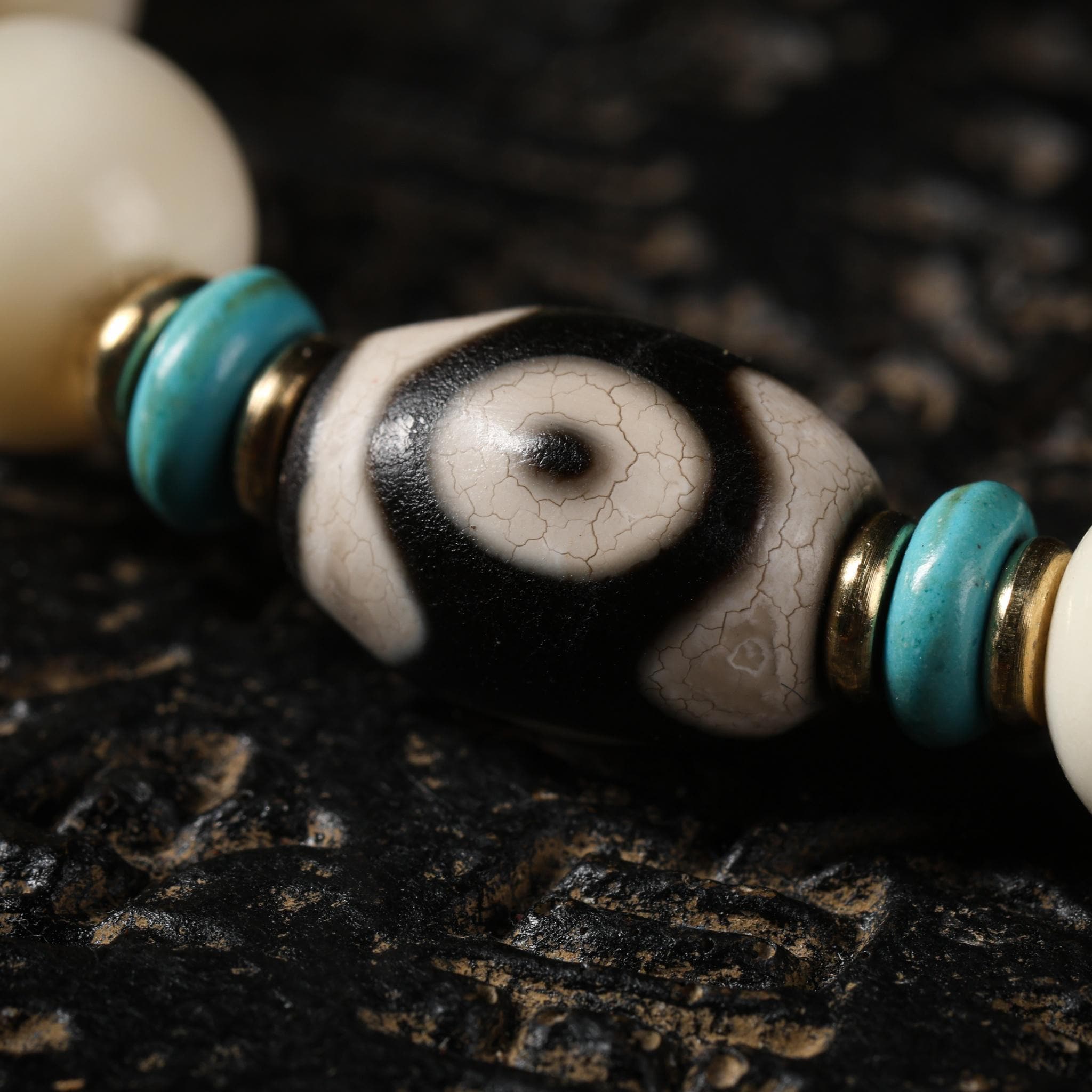 Yak Bone Bracelet with Dzi Beads