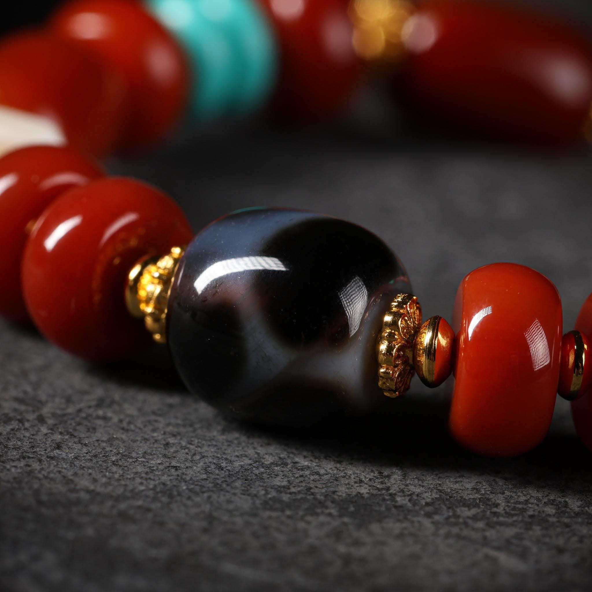 Multi-Gemstone Yak Bone Charm Bracelet