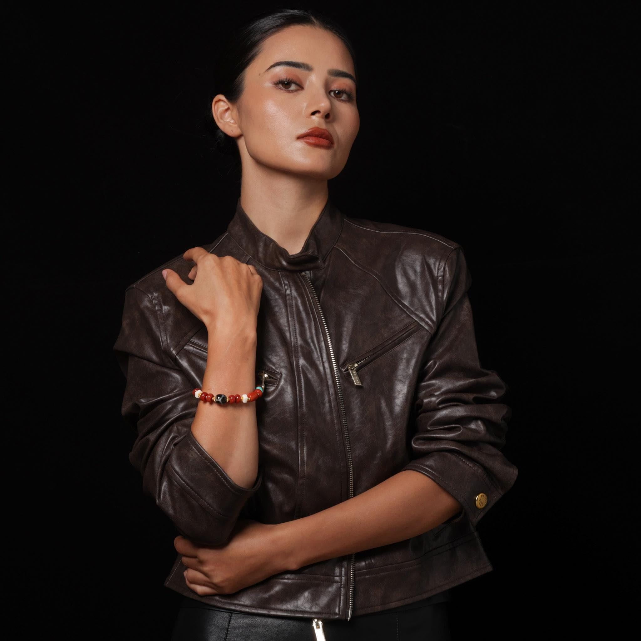 Multi-Gemstone Yak Bone Charm Bracelet