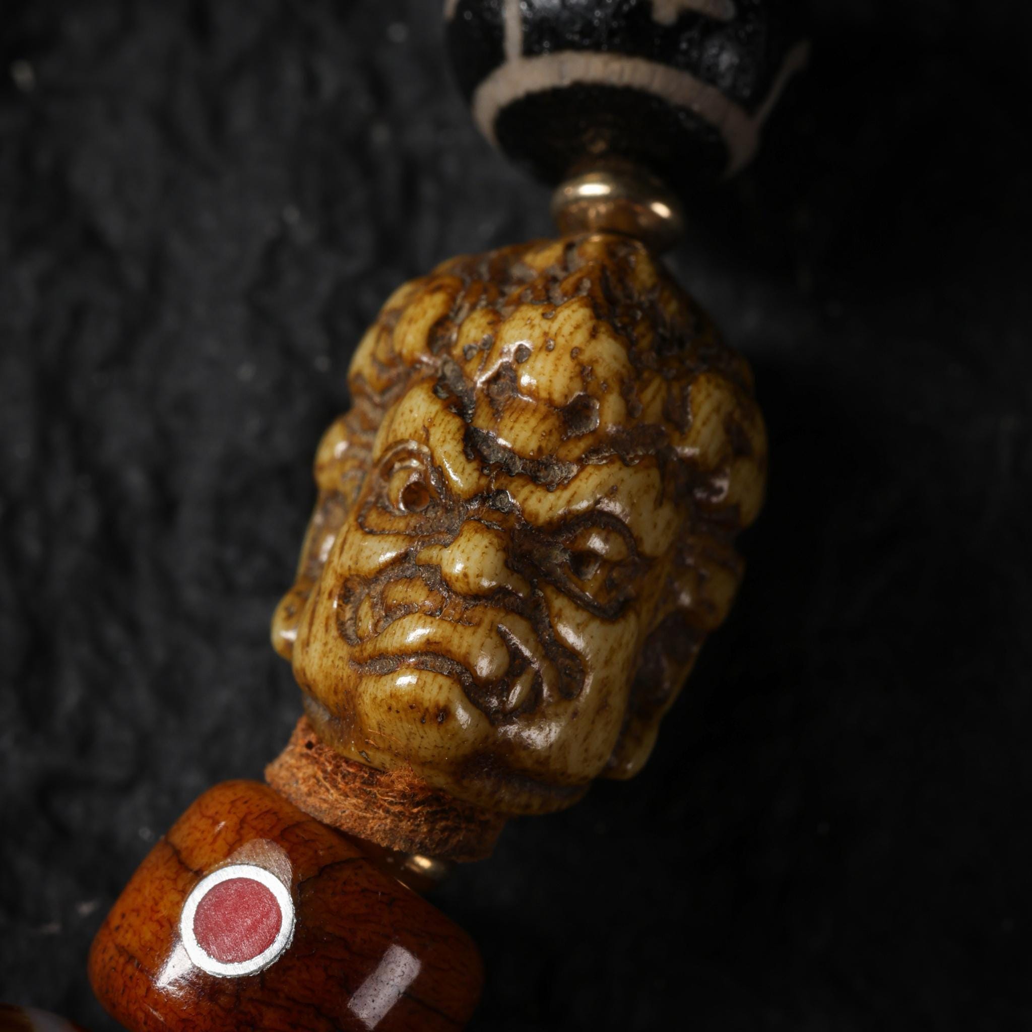 Tibetan Amulet Bracelet Yak Bone, Turquoise, Agate & Dzi Bead